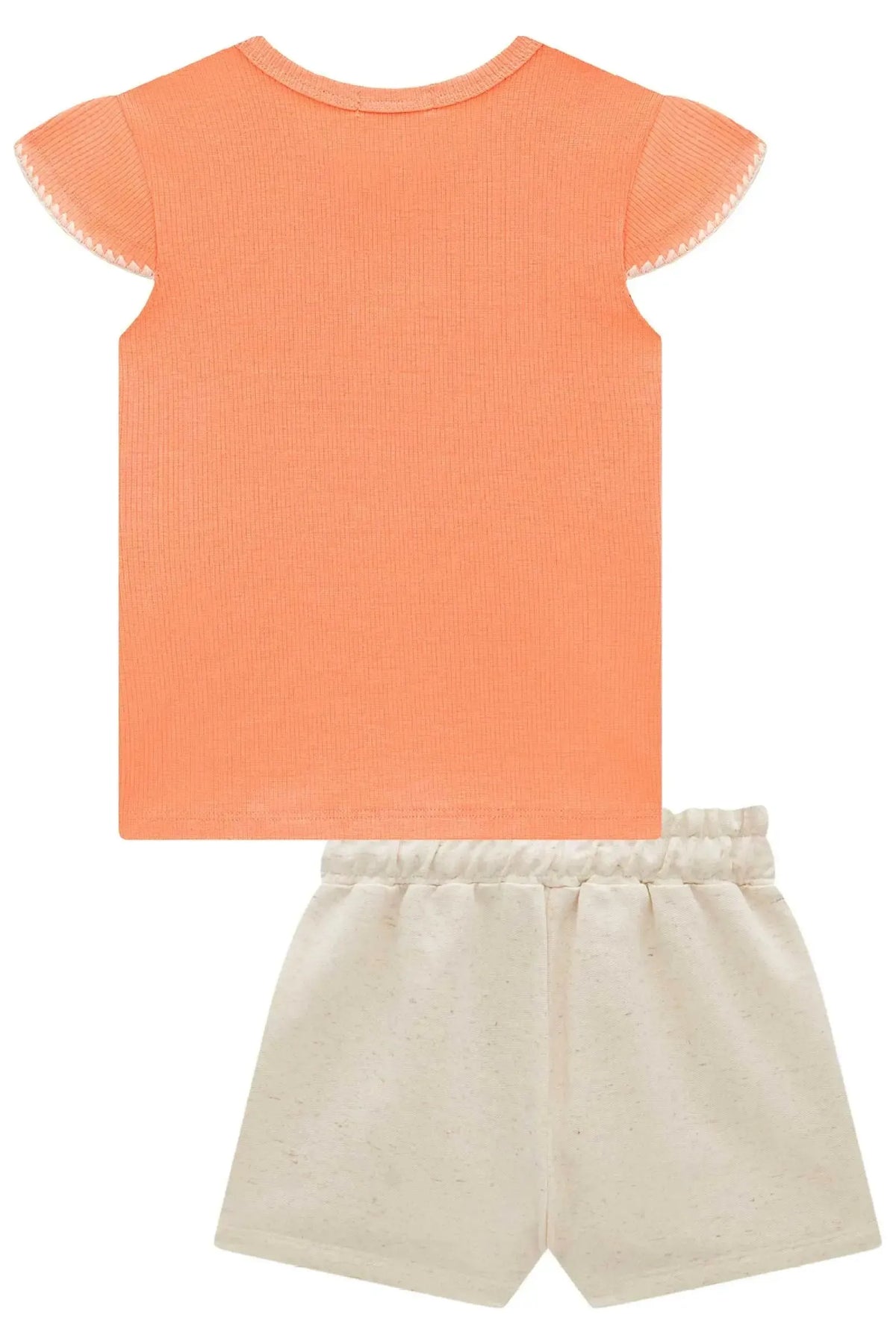 Conjunto de Blusa em Canelado e Shorts em Moletom Linho sem Pelúcia 98063 Kukiê Infantil Menina