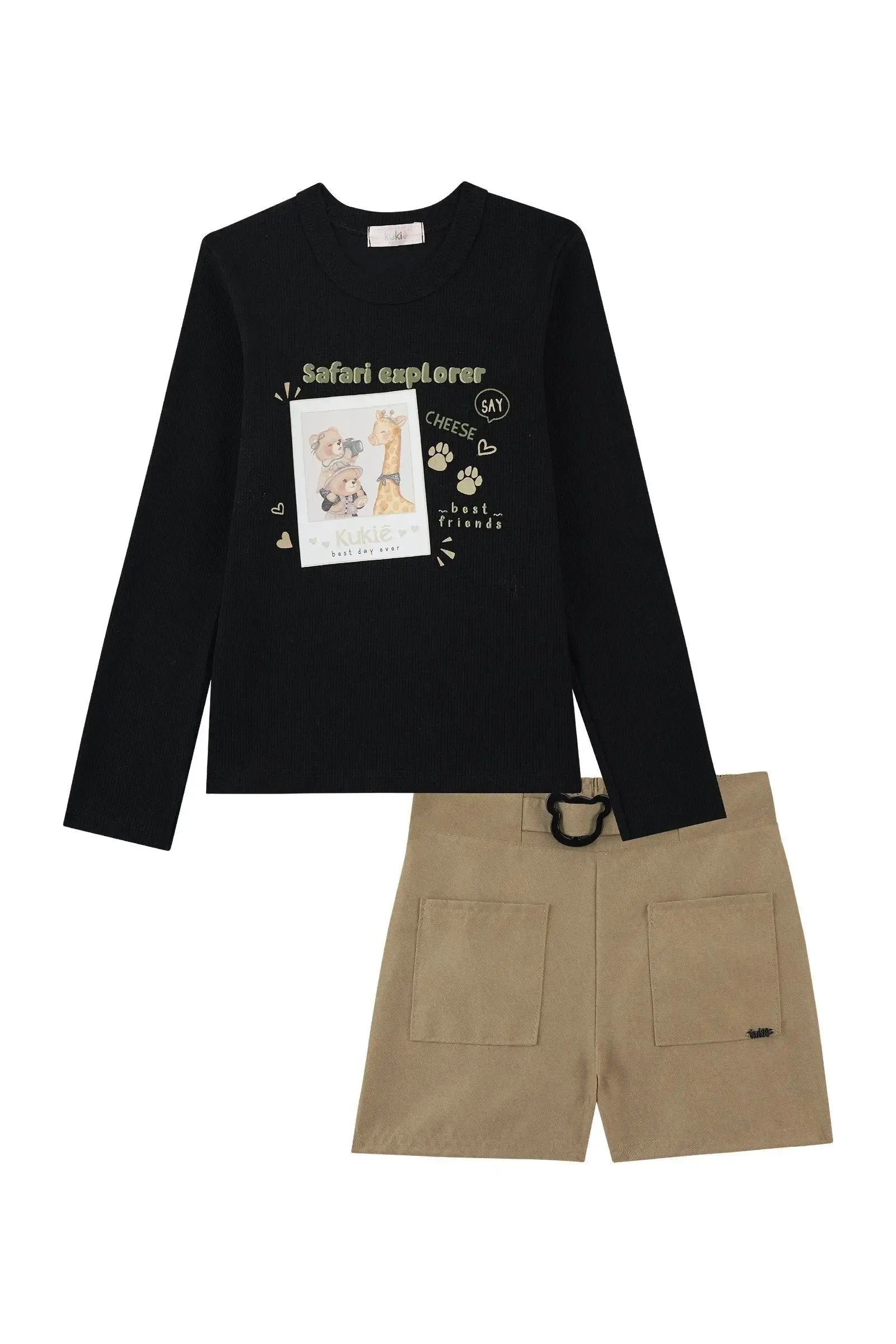 Conjunto de Blusa em Canelado e Shorts em Tecido Sarjado 90582 Kukiê Infantil Menina