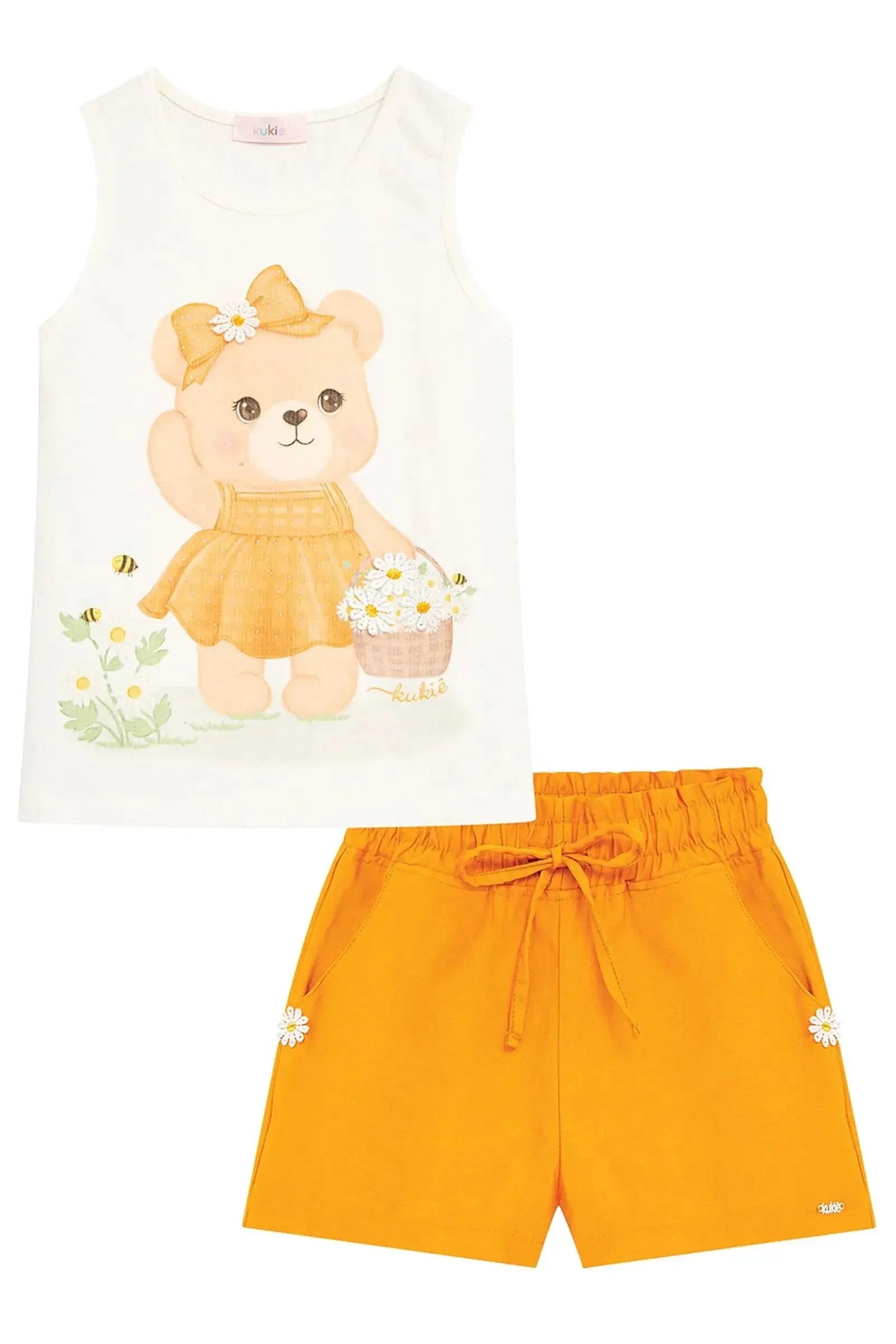 Conjunto de Blusa em Canelado e Shorts em Tecido Sensoriale 93679 Kukiê Infantil Menina