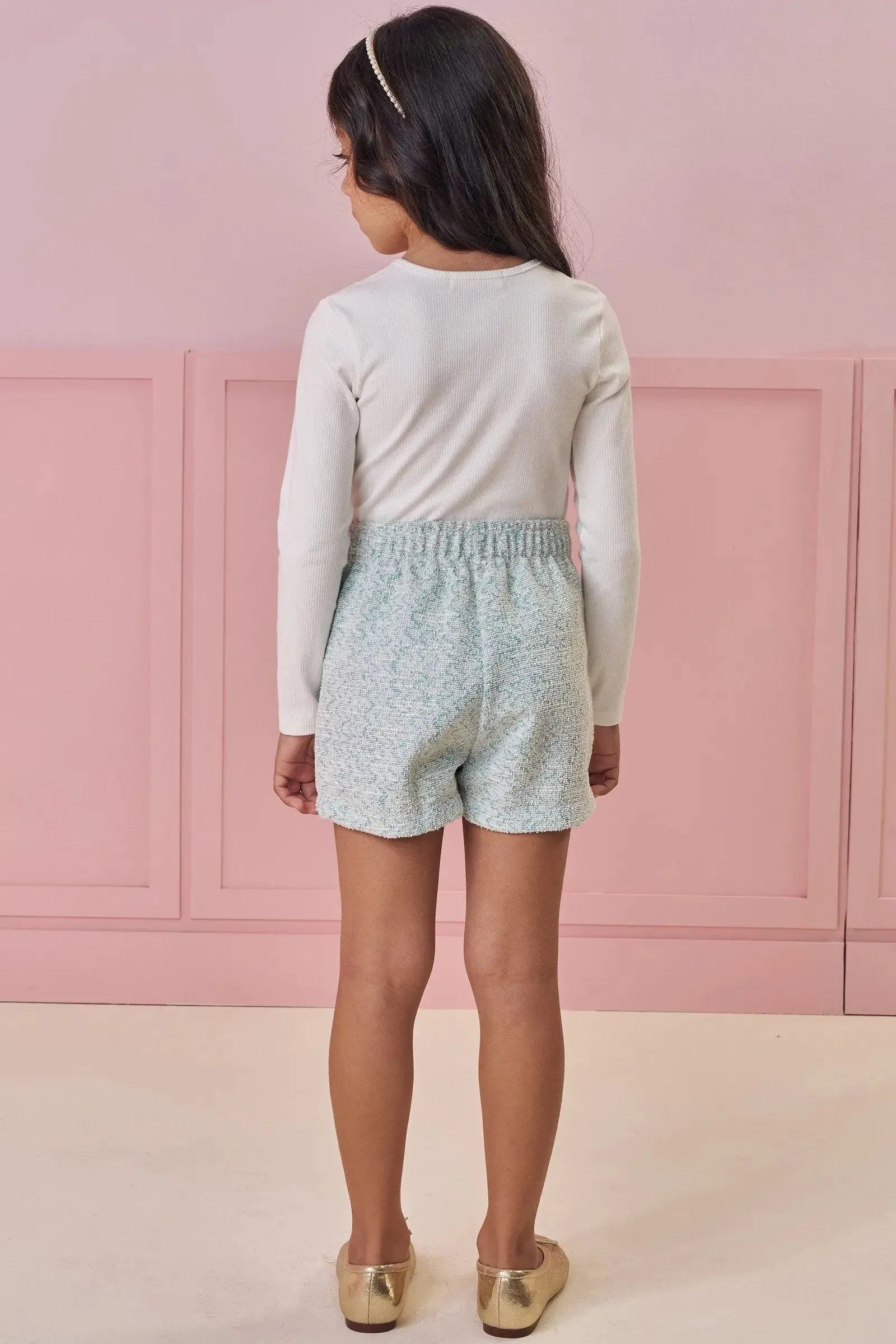 Conjunto de Blusa em Canelado e Shorts em Tweed Comfy 90917 Kukiê Infantil Menina
