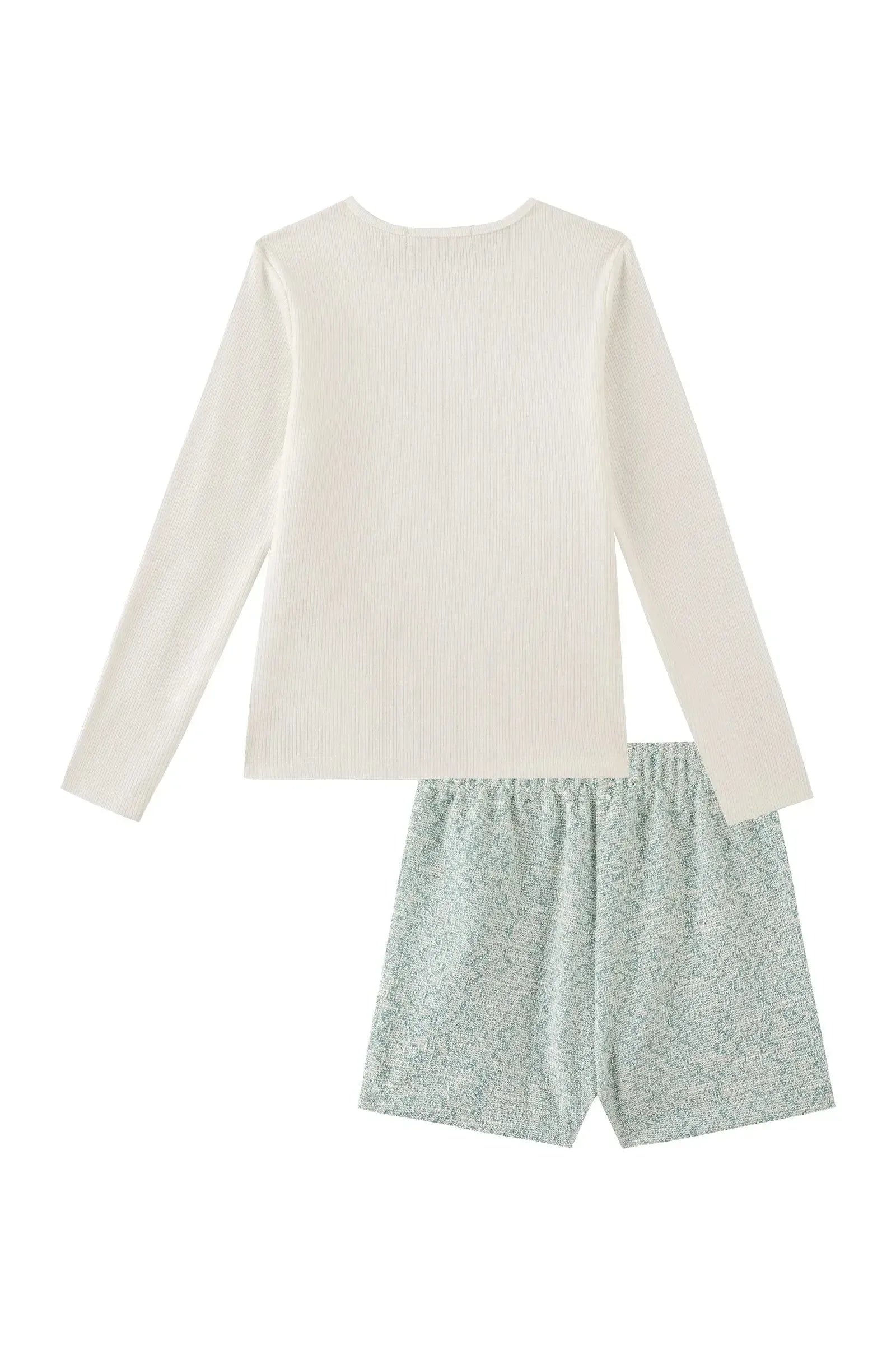 Conjunto de Blusa em Canelado e Shorts em Tweed Comfy 90917 Kukiê Infantil Menina