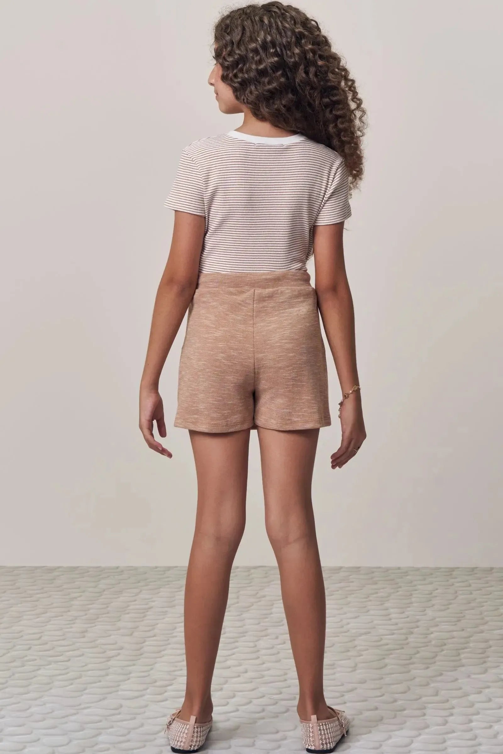 Conjunto de Blusa em Canelado Listrado e Short Saia em Malha Mesclada 98671 Lilimoon Teen Menina