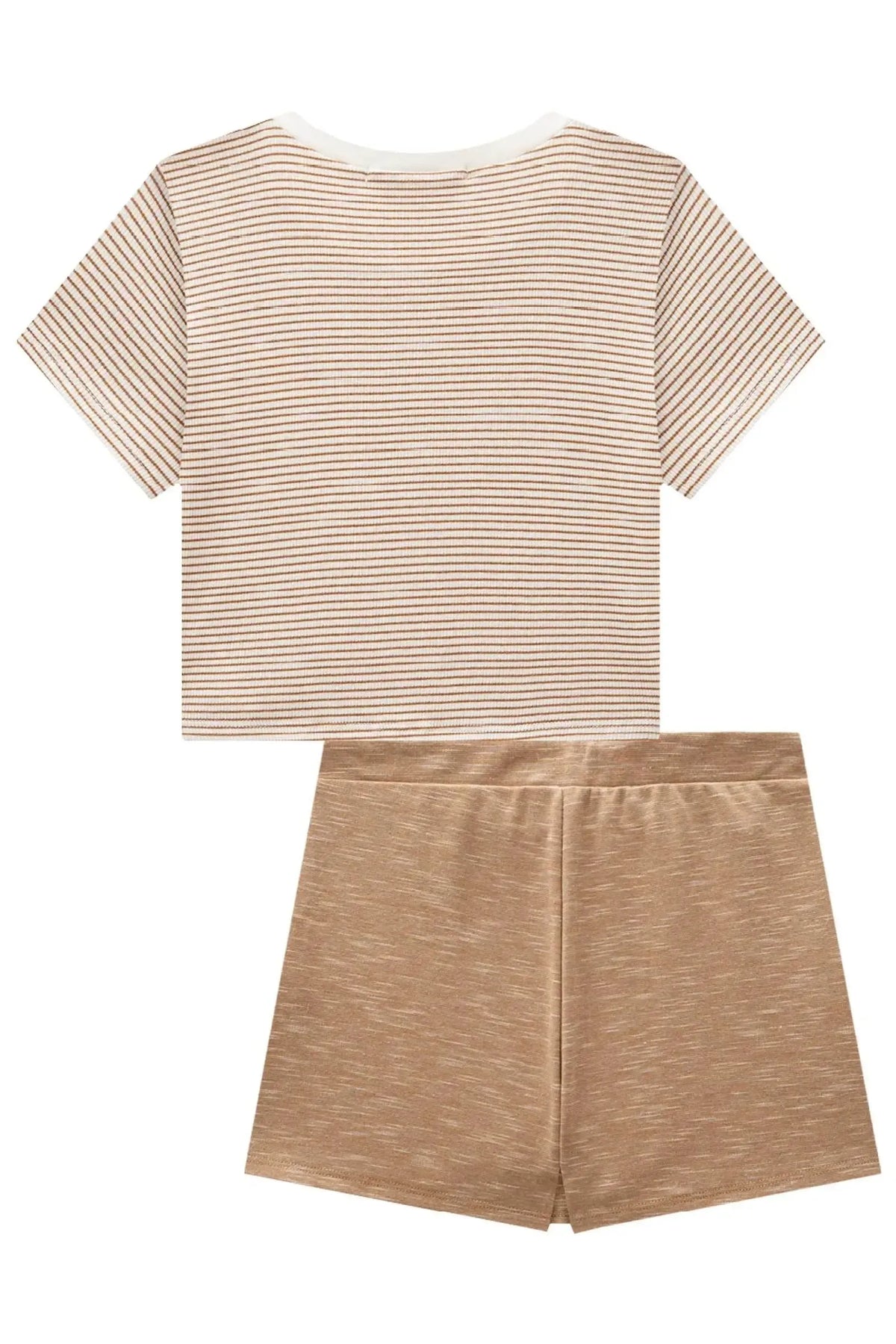 Conjunto de Blusa em Canelado Listrado e Short Saia em Malha Mesclada 98671 Lilimoon Teen Menina