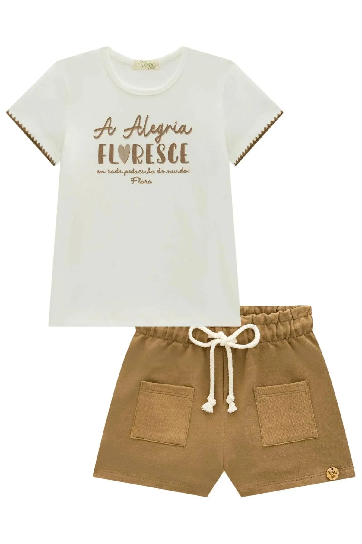 Conjunto de Blusa em Canelado Liz com Shorts em Moletom sem Pelúcia 99166 Infanti Infantil Menina
