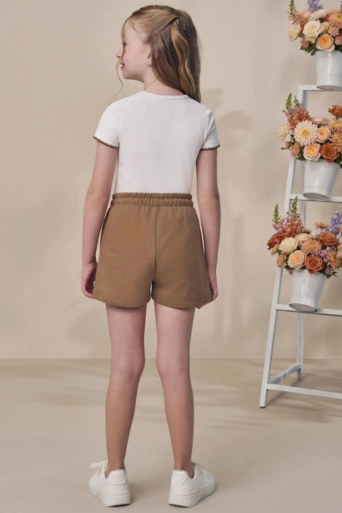 Conjunto de Blusa em Canelado Liz com Shorts em Moletom sem Pelúcia 99166 Infanti Infantil Menina
