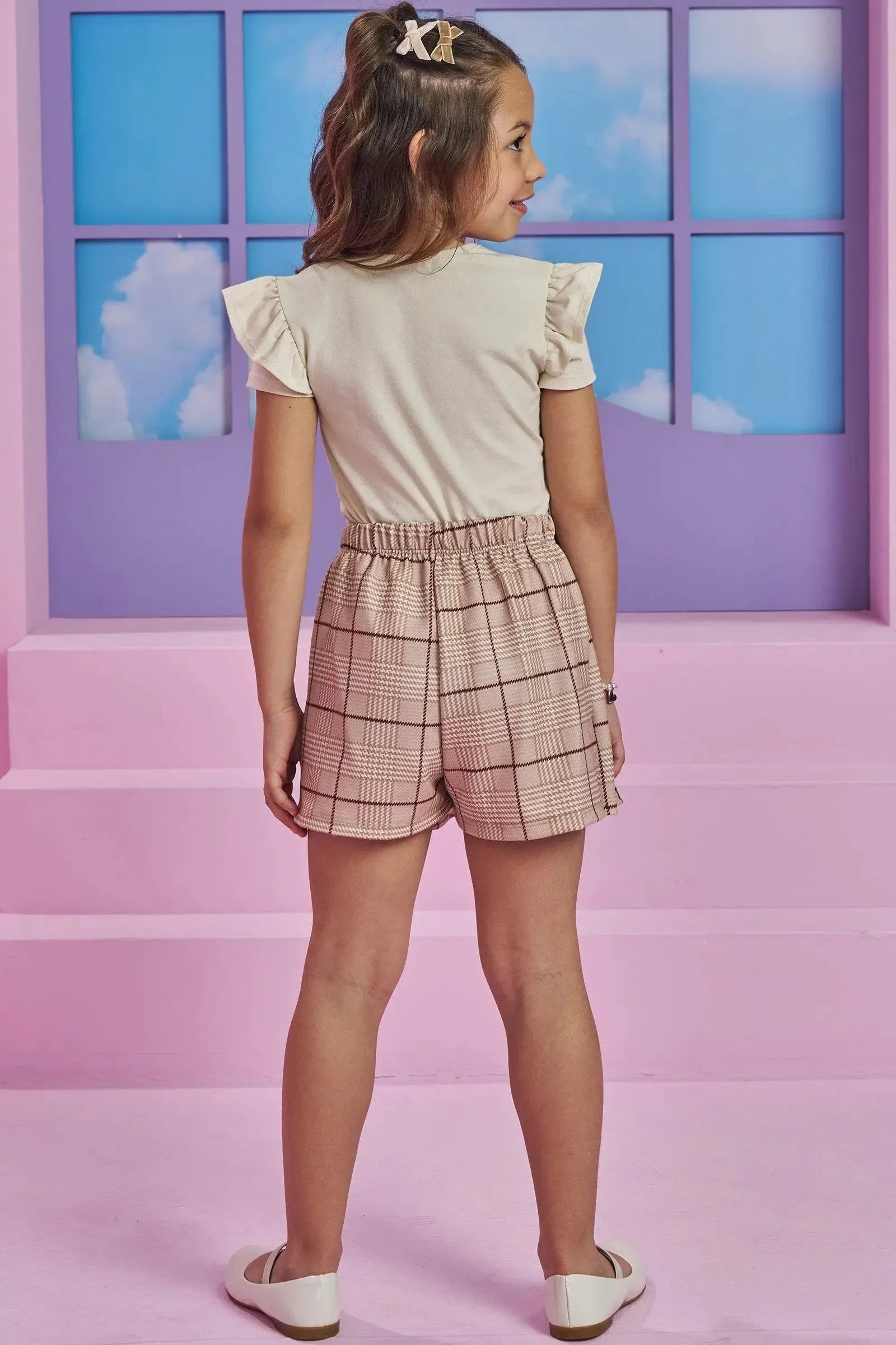 Conjunto de Blusa em Canelado Liz e Short Saia em Molecotton 93881 Kukiê Infantil Menina