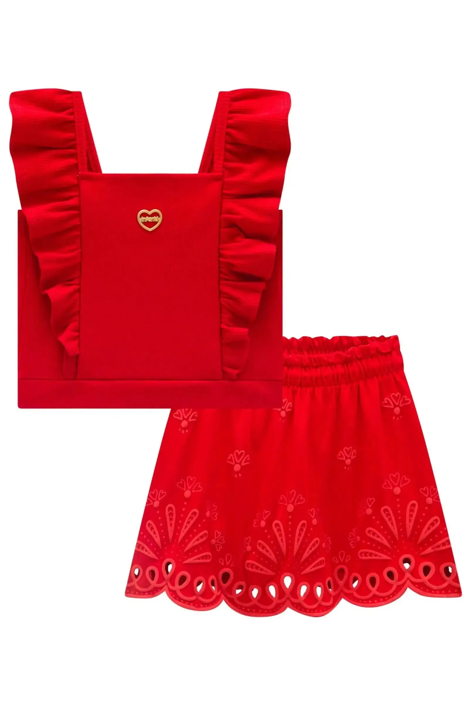 Conjunto de Blusa em Canelado Liz e Saia em Cotton. (Com Shorts Embutido) 21725 Infanti Infantil Menina