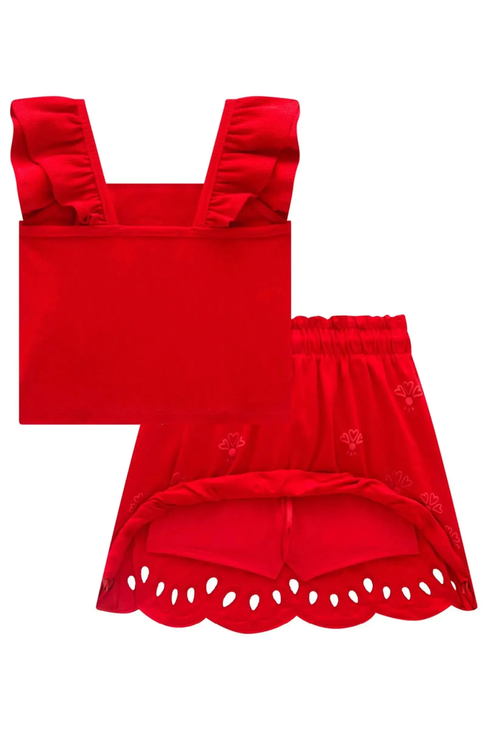 Conjunto de Blusa em Canelado Liz e Saia em Cotton. (Com Shorts Embutido) 21725 Infanti Infantil Menina