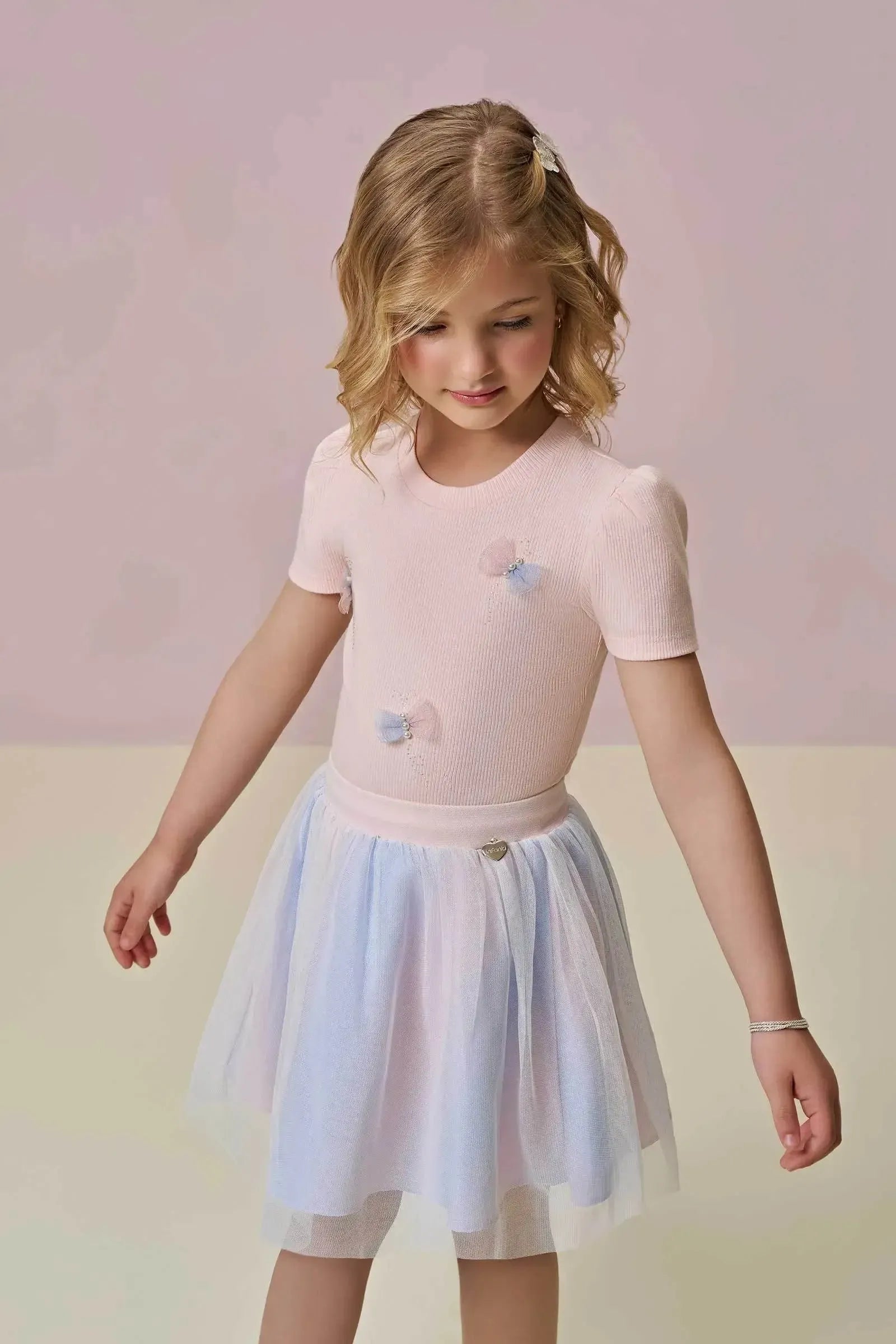 Conjunto de Blusa em Canelado Liz e Saia em Tule com Elastano. Com Shorts Embutido 97341 Infanti Infantil Menina
