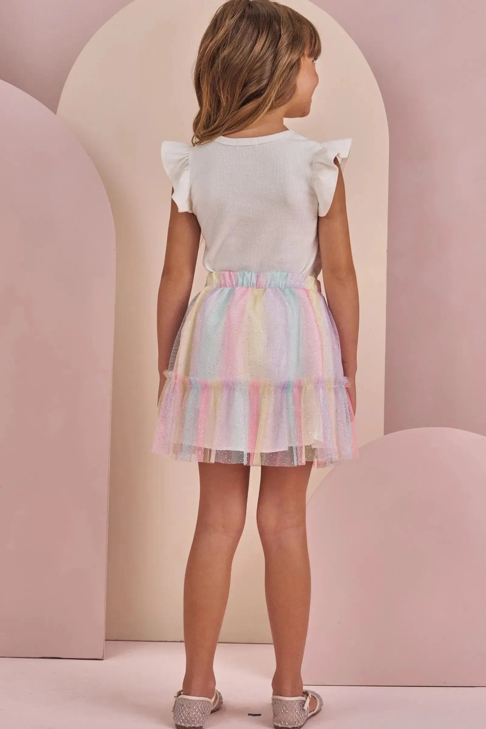 Conjunto de Blusa em Canelado Liz e Saia em Tule Foil Degradê com Shorts Embutido 87409 Infanti Infantil Menina