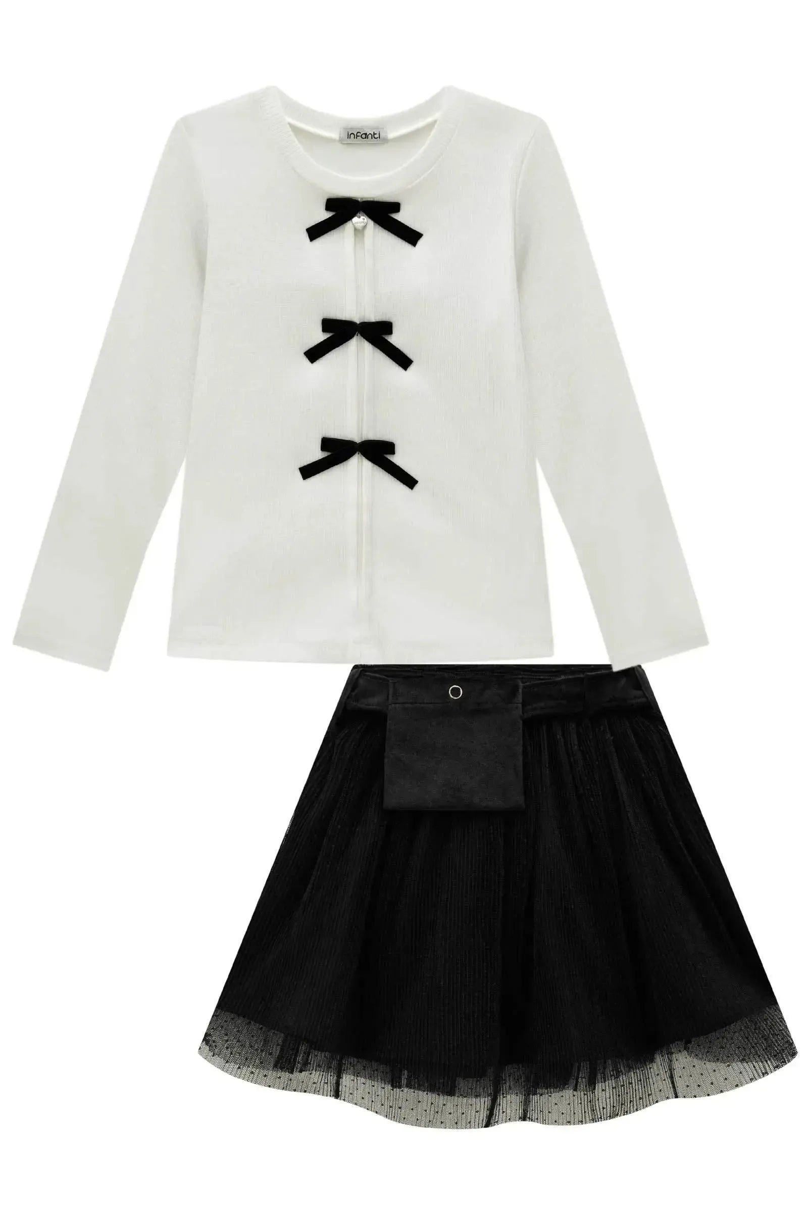 Conjunto de Blusa em Canelado Liz e Saia em Tule Plissado Poá. Com Shorts Embutido 91923 Infanti Infantil Menina