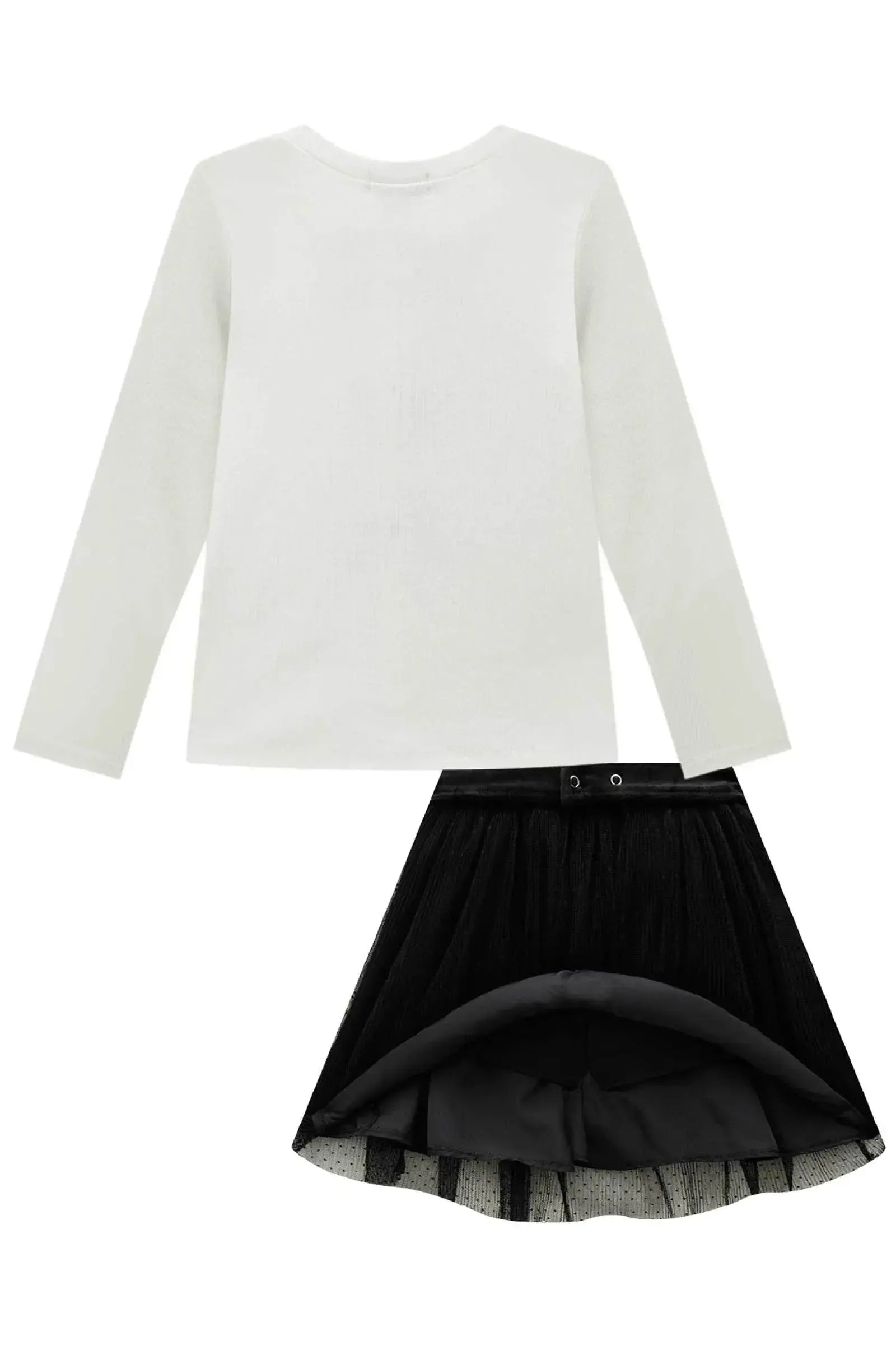Conjunto de Blusa em Canelado Liz e Saia em Tule Plissado Poá. Com Shorts Embutido 91923 Infanti Infantil Menina