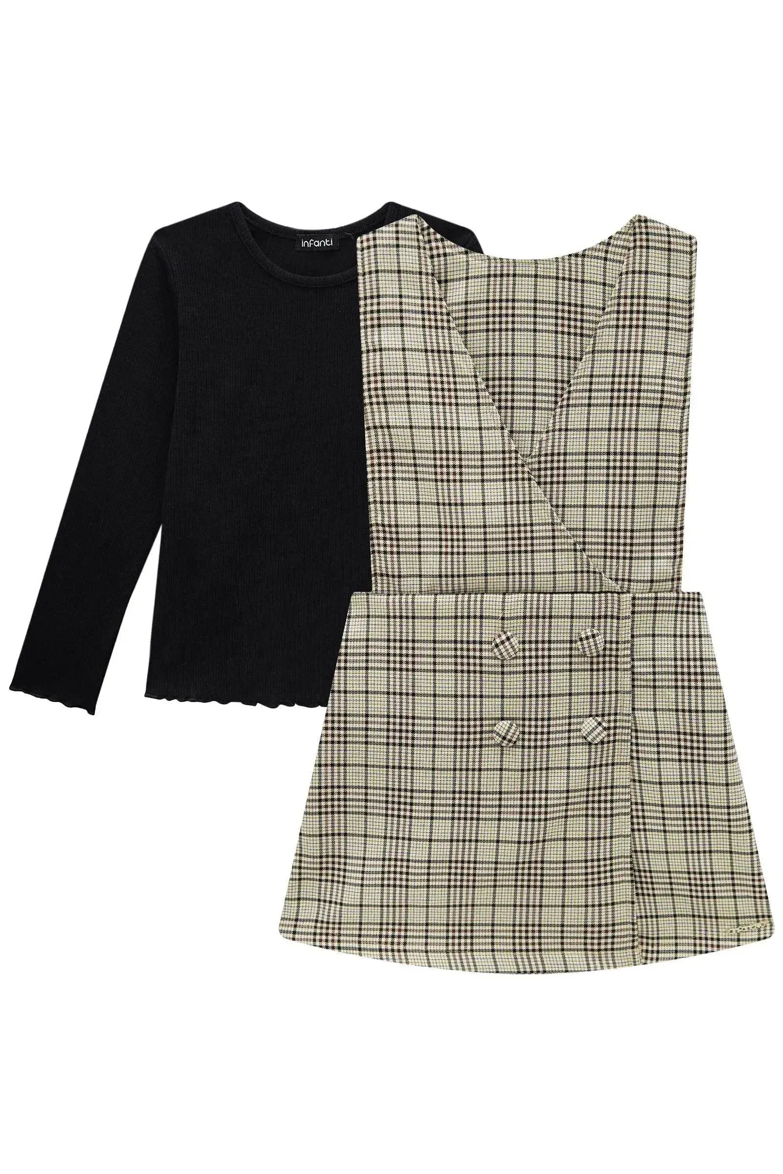 Conjunto de Blusa em Canelado Liz e Salopete em Malhão Listrado 93978 Infanti Infantil Menina