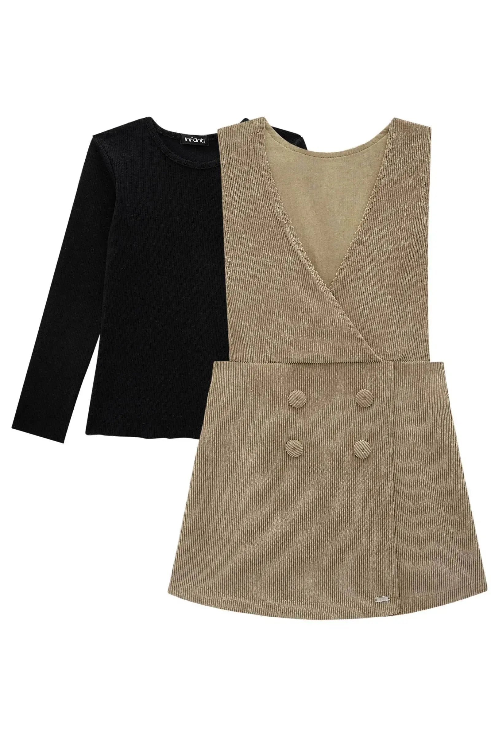 Conjunto de Blusa em Canelado Liz e Salopete em Veludo Cotelê 80663 Infanti Infantil Menina