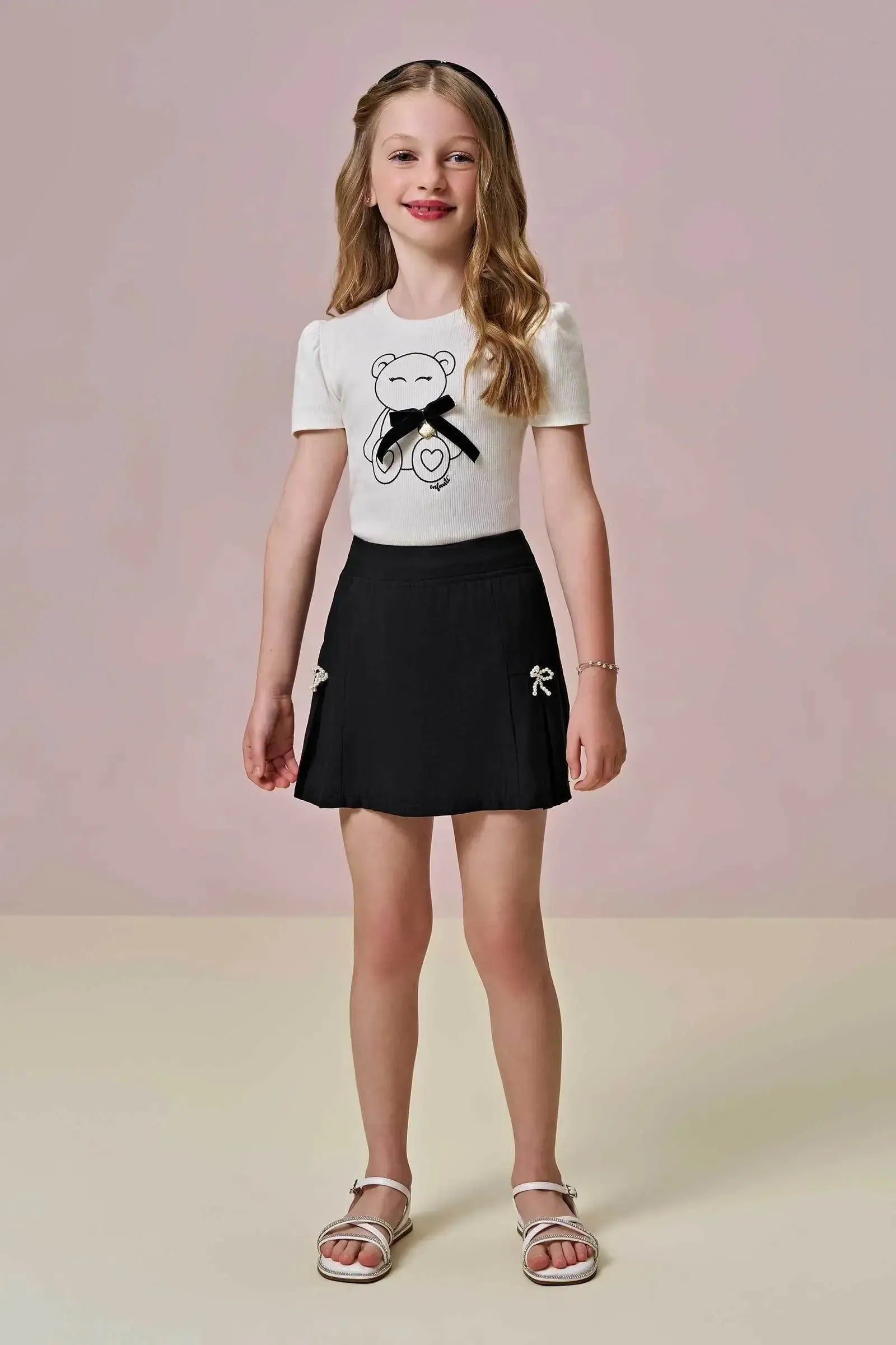 Conjunto de Blusa em Canelado Liz e Short Saia em Alfaiataria 97162 Infanti Infantil Menina