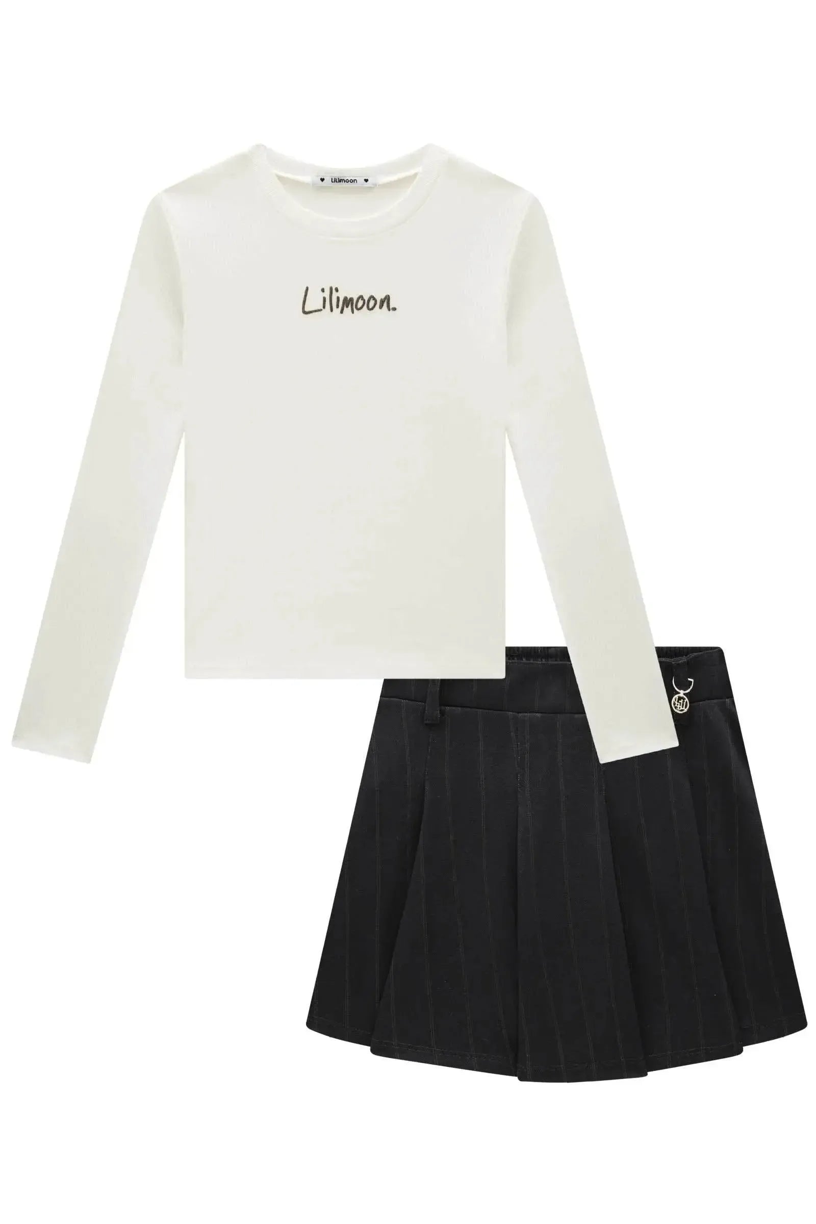 Conjunto de Blusa em Canelado Liz e Short Saia em Malha Able Black 91799 Lilimoon Teen Menina