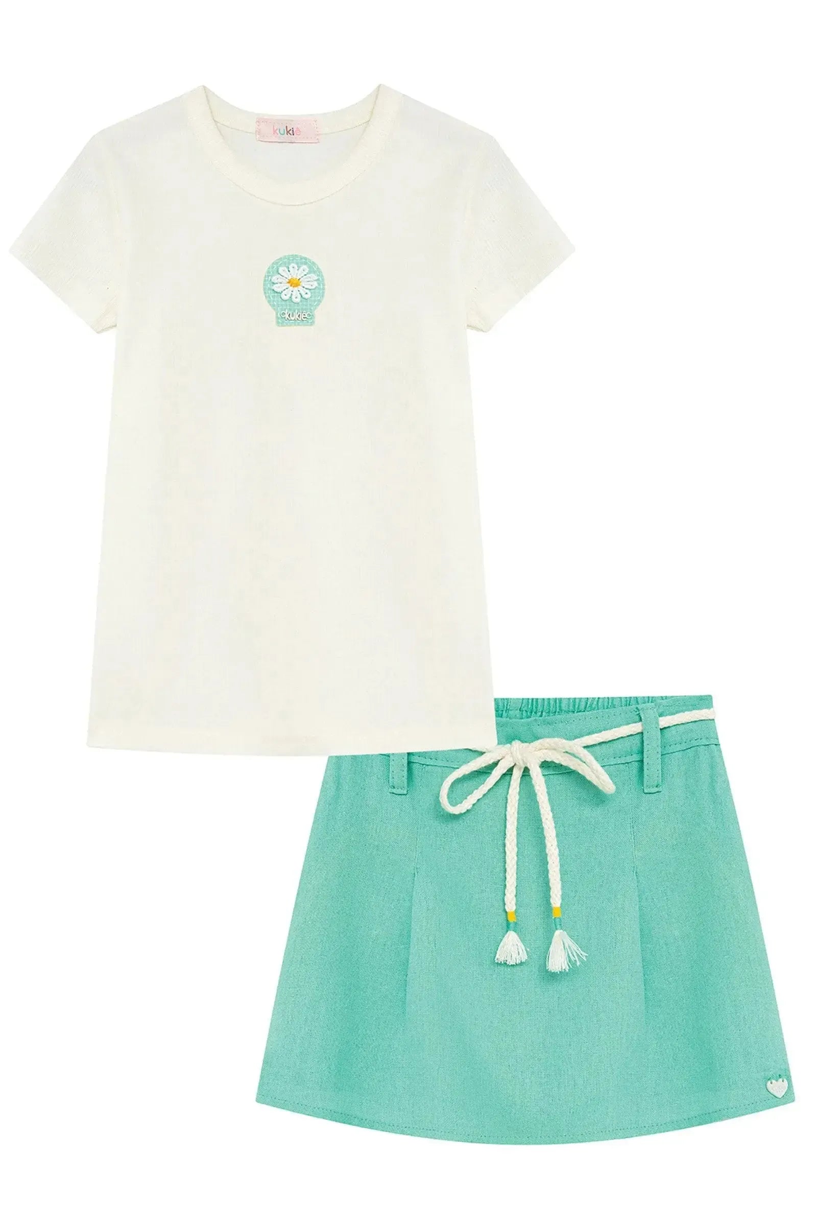 Conjunto de Blusa em Canelado Liz e Short Saia em Tecido Brend de Viscose 93640 Kukiê Infantil Menina