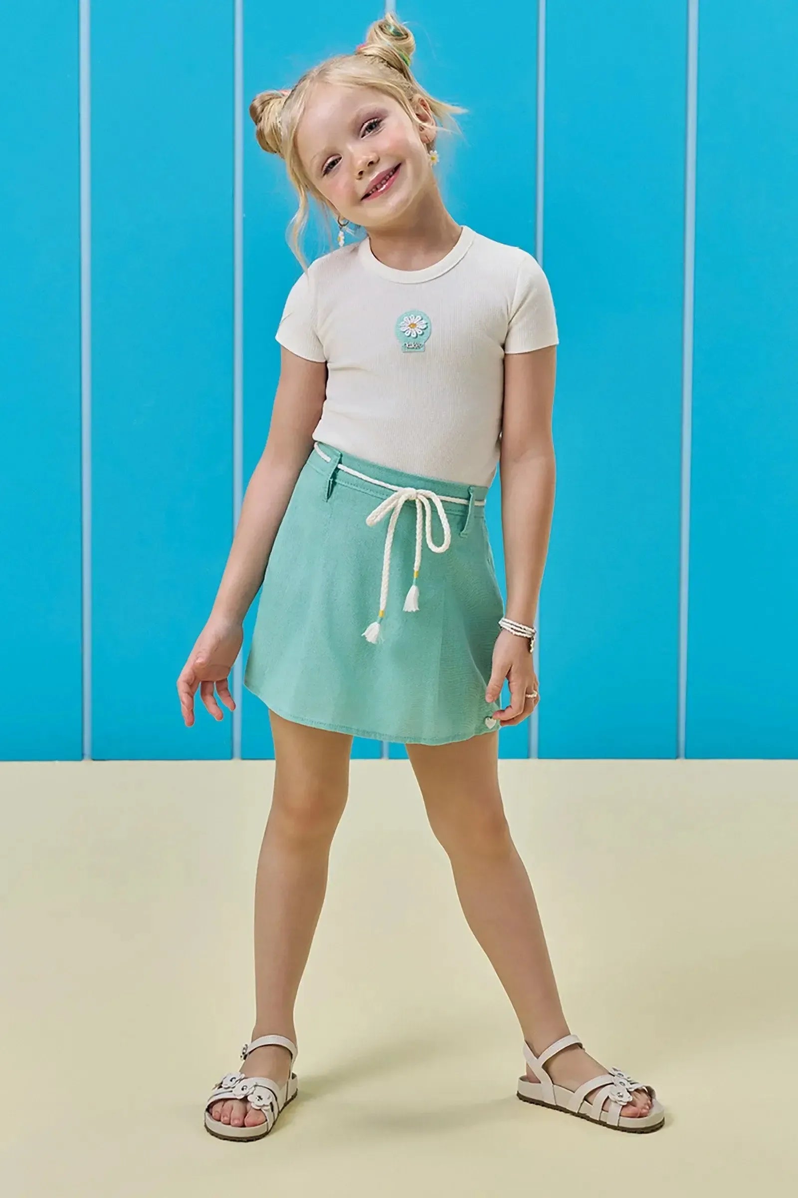 Conjunto de Blusa em Canelado Liz e Short Saia em Tecido Brend de Viscose 93640 Kukiê Infantil Menina