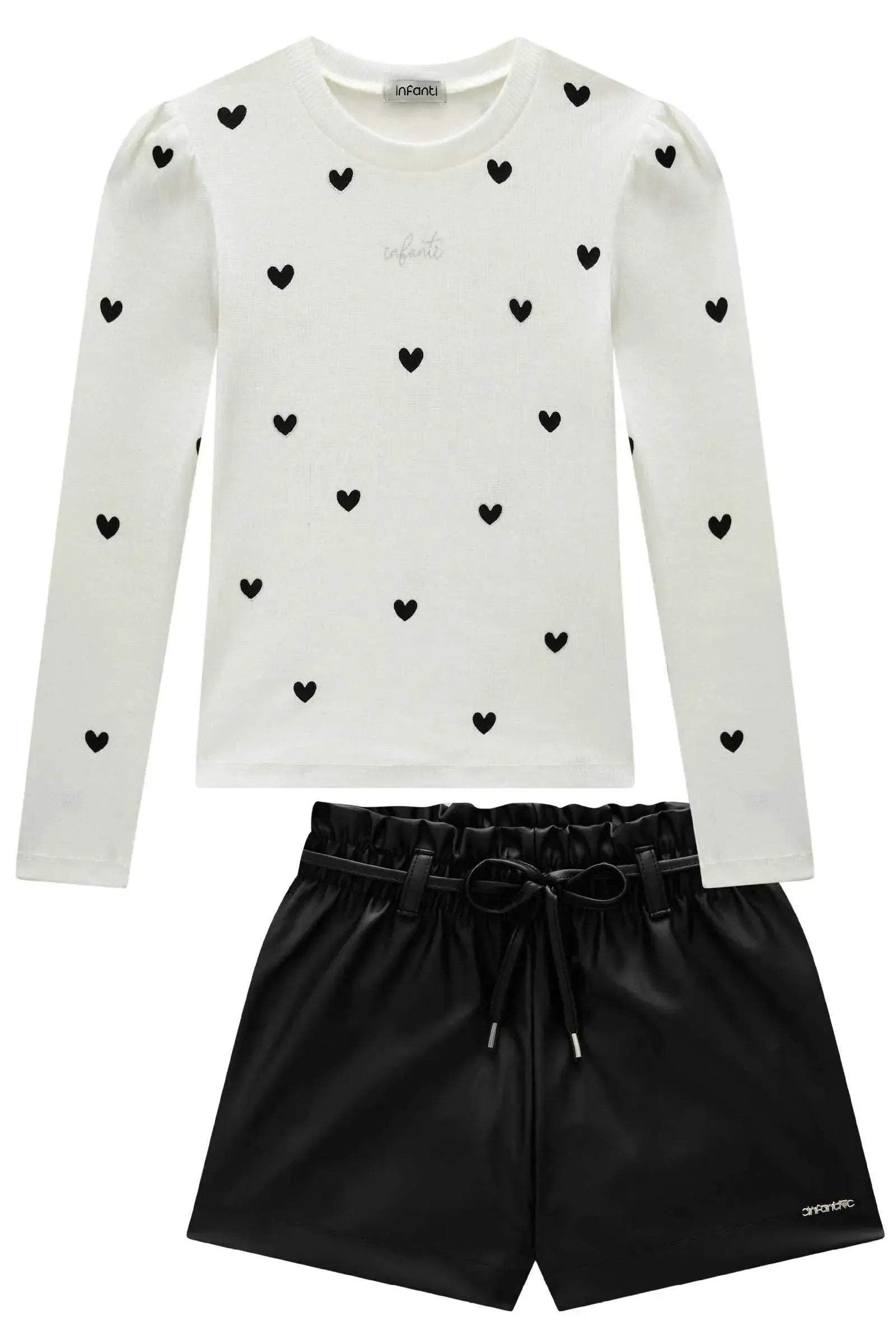 Conjunto de Blusa em Canelado Liz e Shorts em Couro Sintético 93608 Infanti Infantil Menina