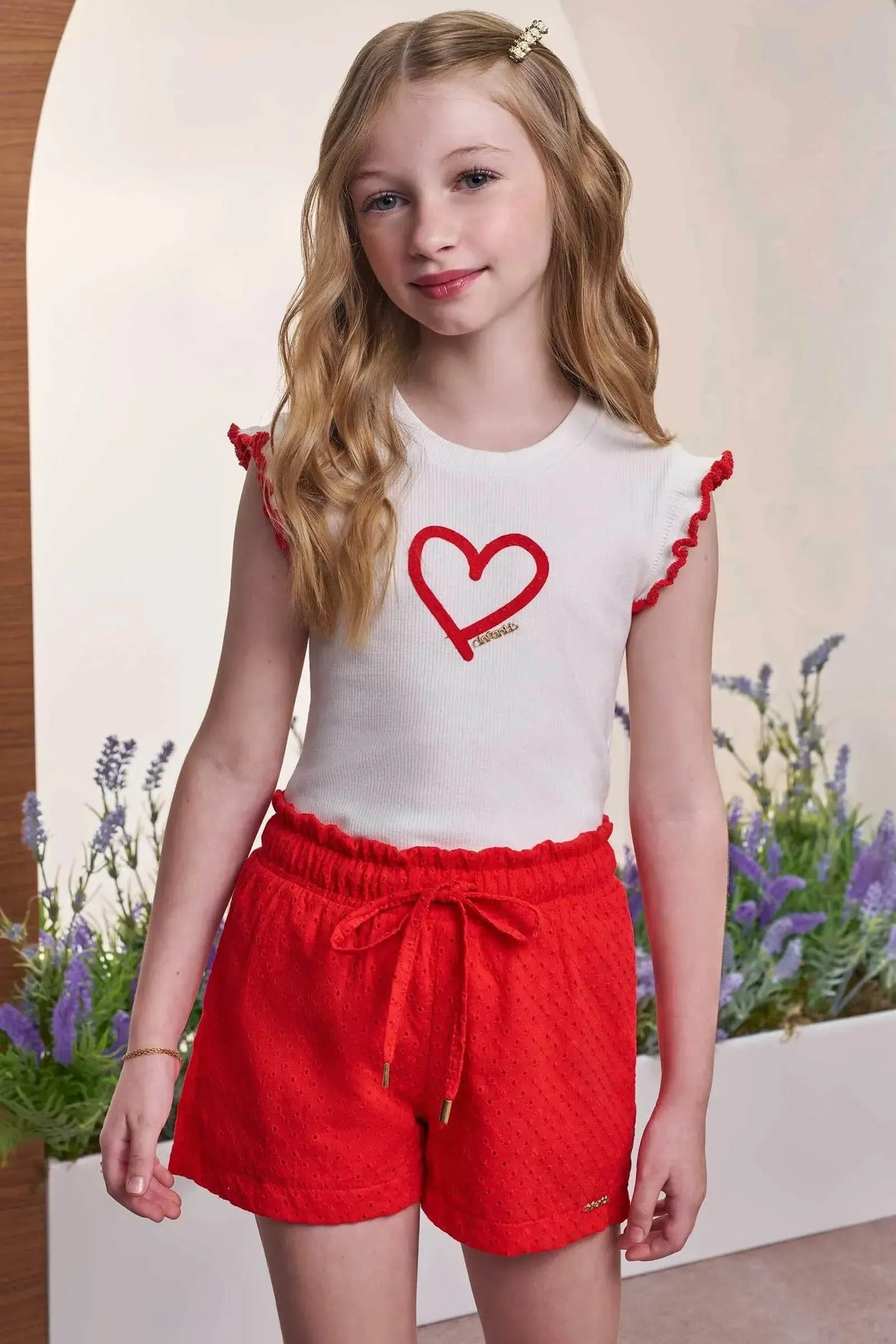 Conjunto de Blusa em Canelado Liz e Shorts em Laise Bordada 98683 Infanti Infantil Menina
