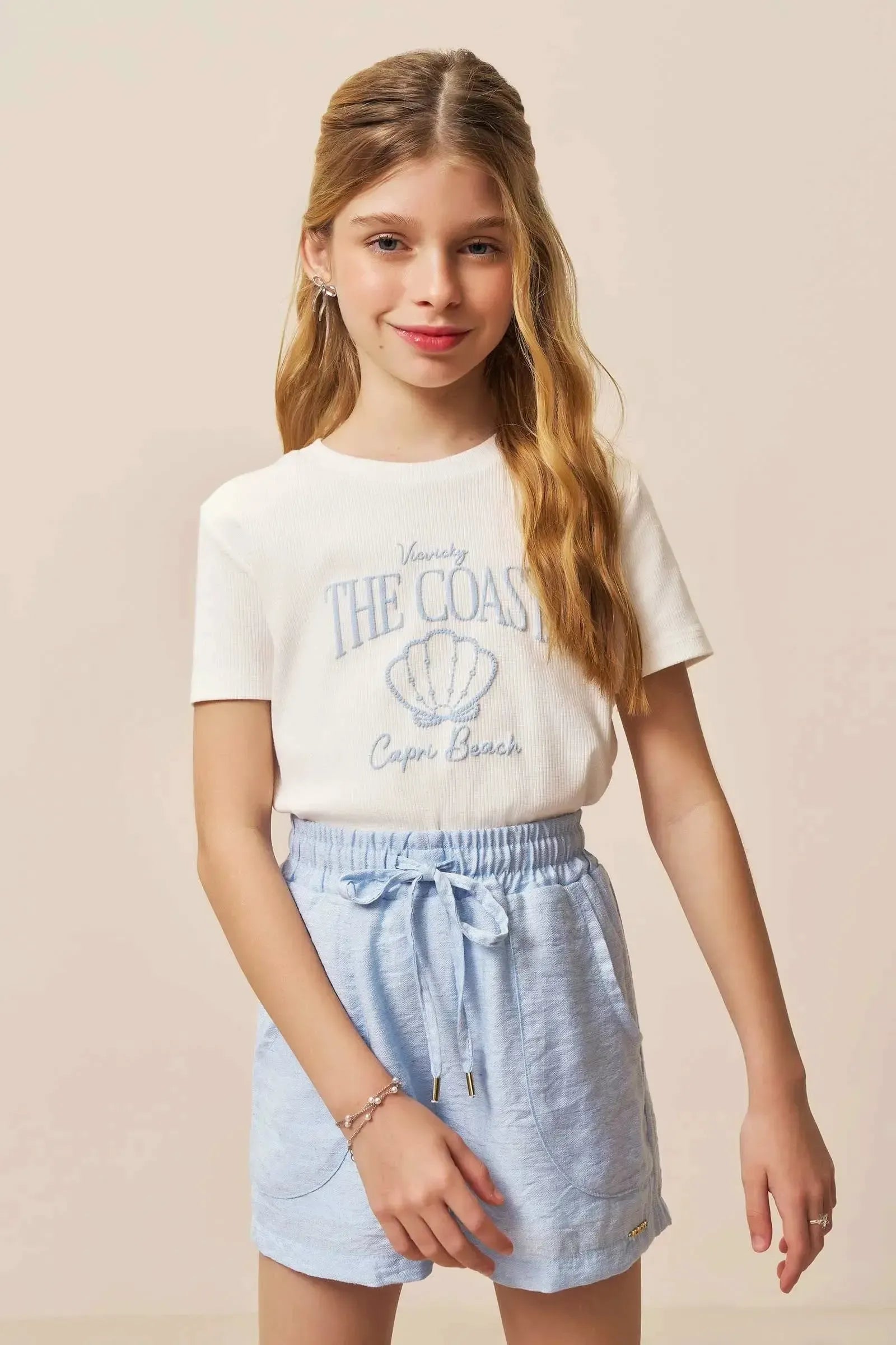 Conjunto de Blusa em Canelado Liz e Shorts em Linho Capri 94390 Vic&Vicky Teen Menina