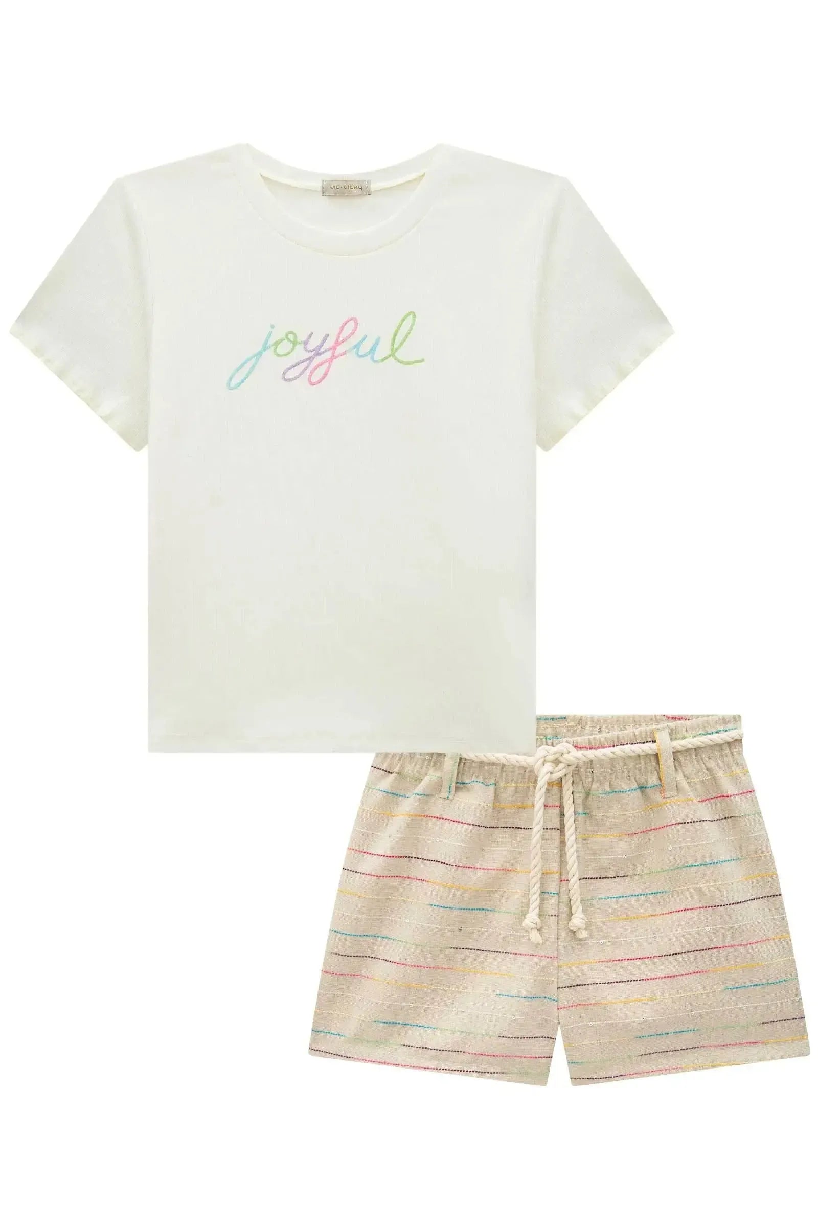 Conjunto de Blusa em Canelado Liz e Shorts em Linho Maquinetado 87104 Vic&Vicky Teen Menina