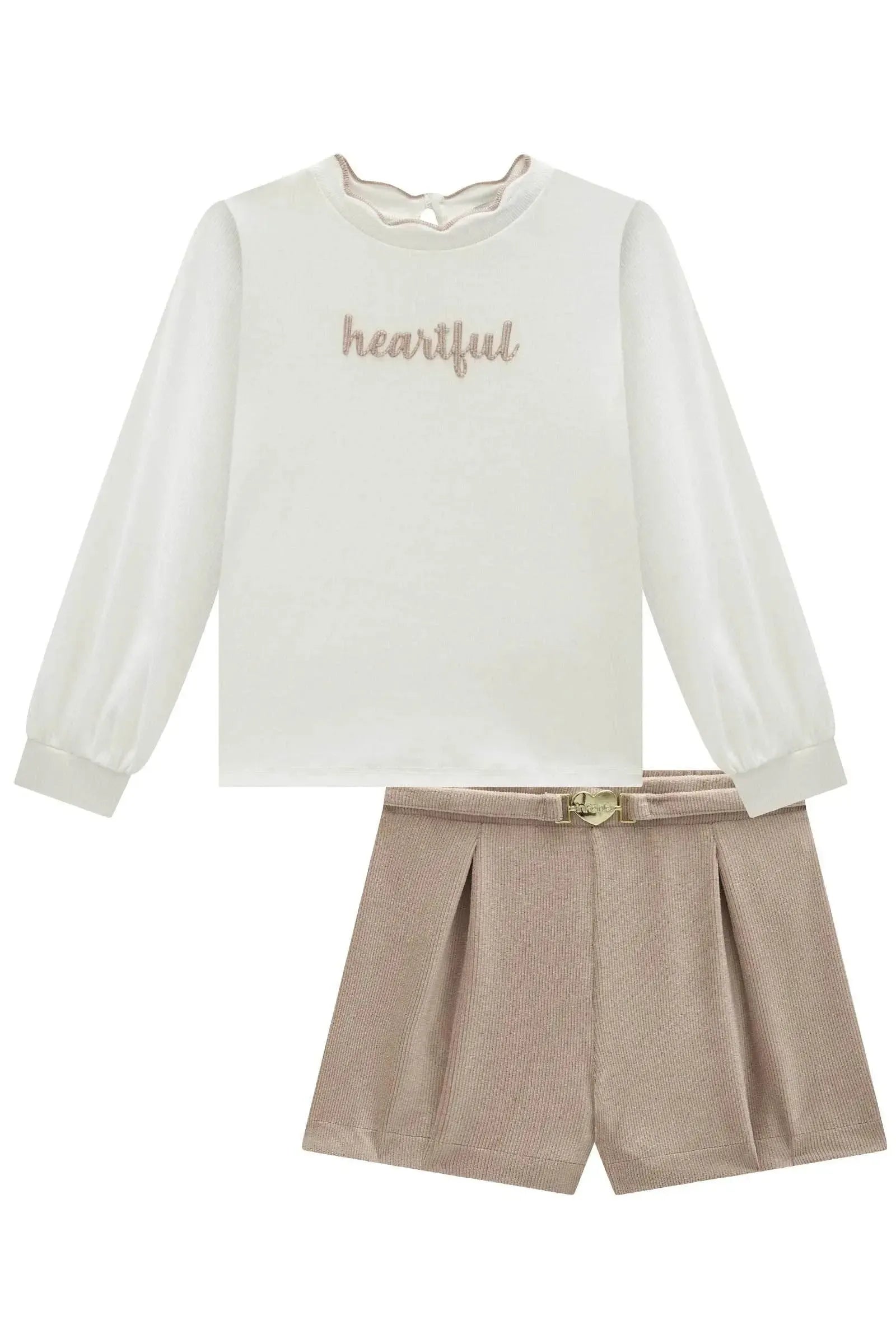 Conjunto de Blusa em Canelado Liz e Shorts em Malha Cotelê 91920 Infanti Infantil Menina