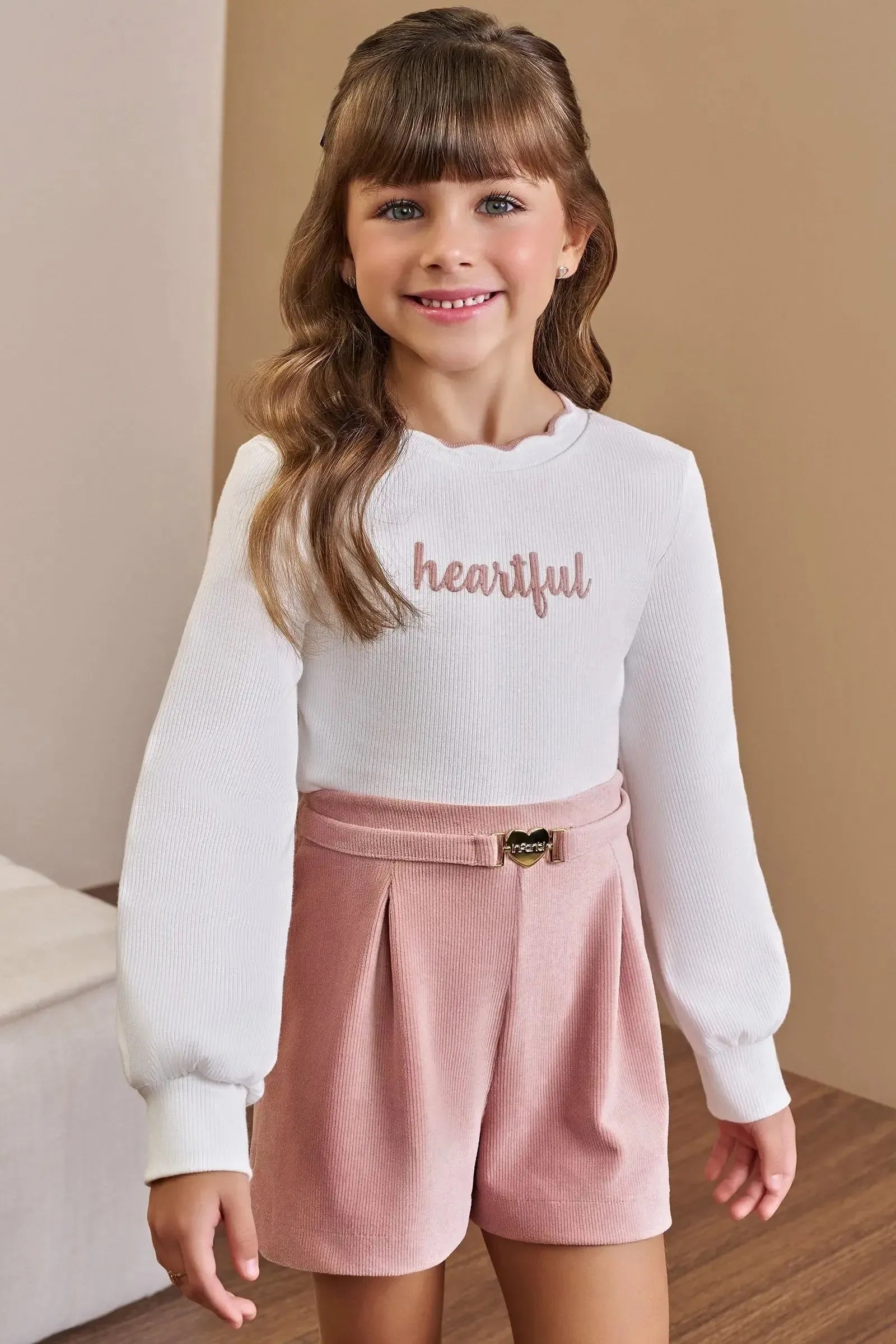Conjunto de Blusa em Canelado Liz e Shorts em Malha Cotelê 91920 Infanti Infantil Menina