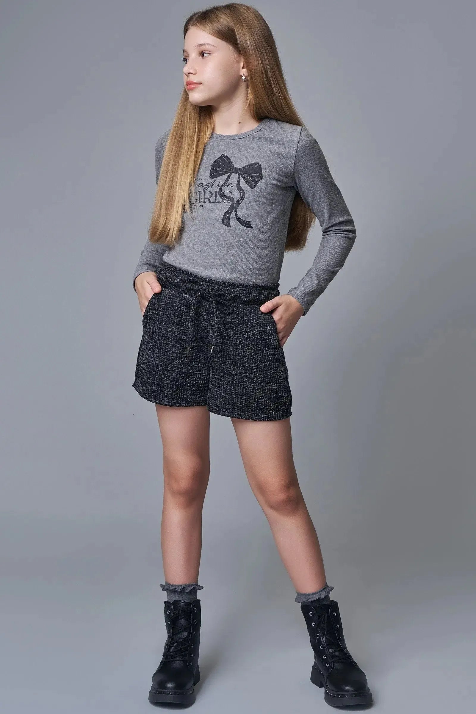Conjunto de Blusa em Canelado Liz e Shorts em Malha Tweed Drika 91769 Lilimoon Teen Menina