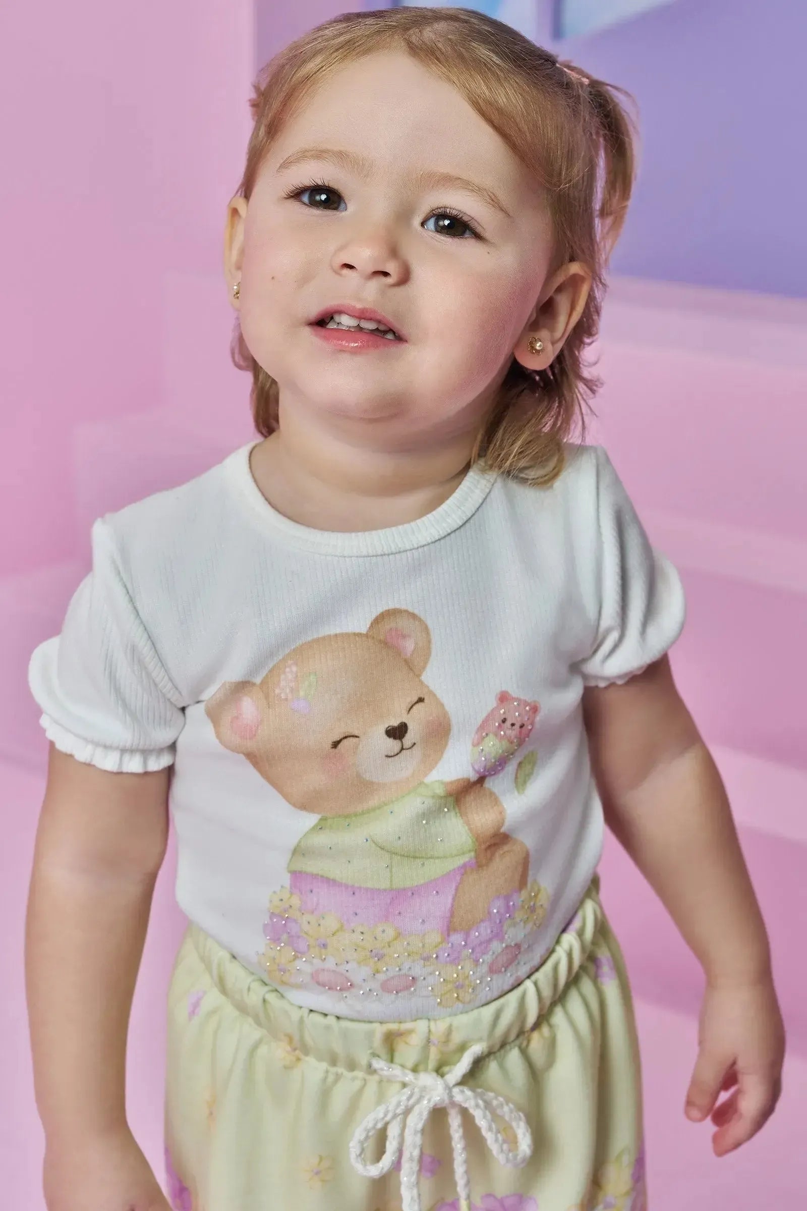 Conjunto de Blusa em Canelado Liz e Shorts em Molecotton 94223 Kukiê Infantil Menina