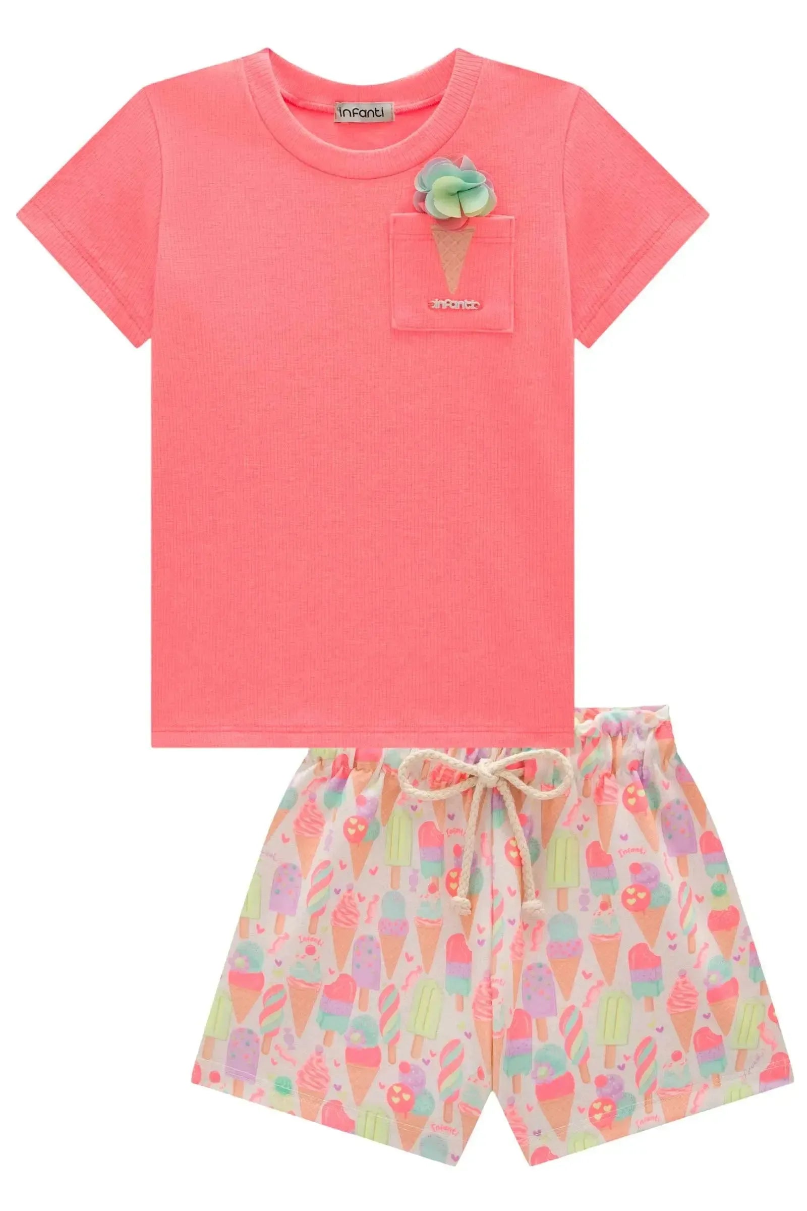 Conjunto de Blusa em Canelado Liz e Shorts em Molecotton 98376 Infanti Infantil Menina
