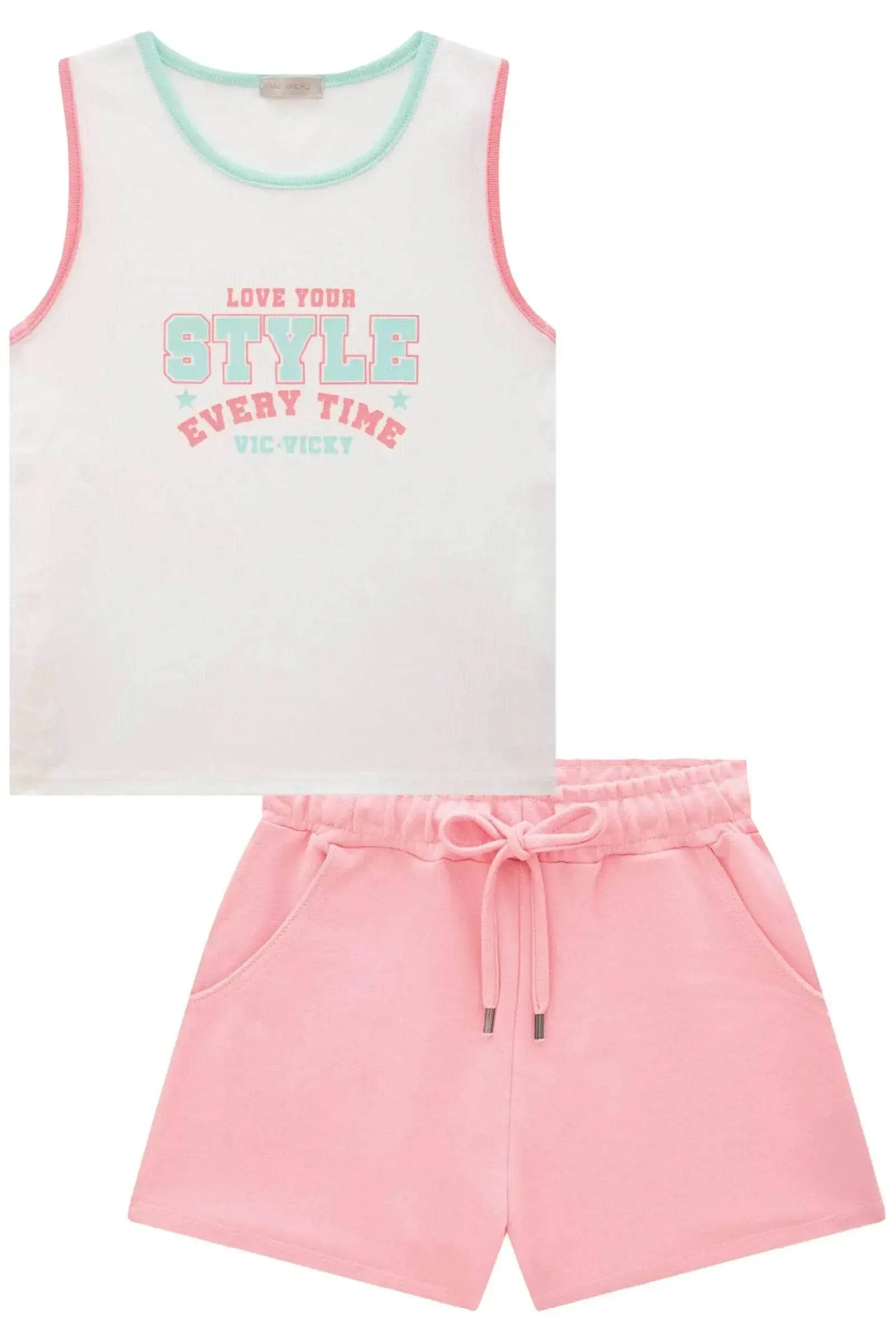 Conjunto de Blusa em Canelado Liz e Shorts em Moletom 84876 Vic&Vicky Teen Menina