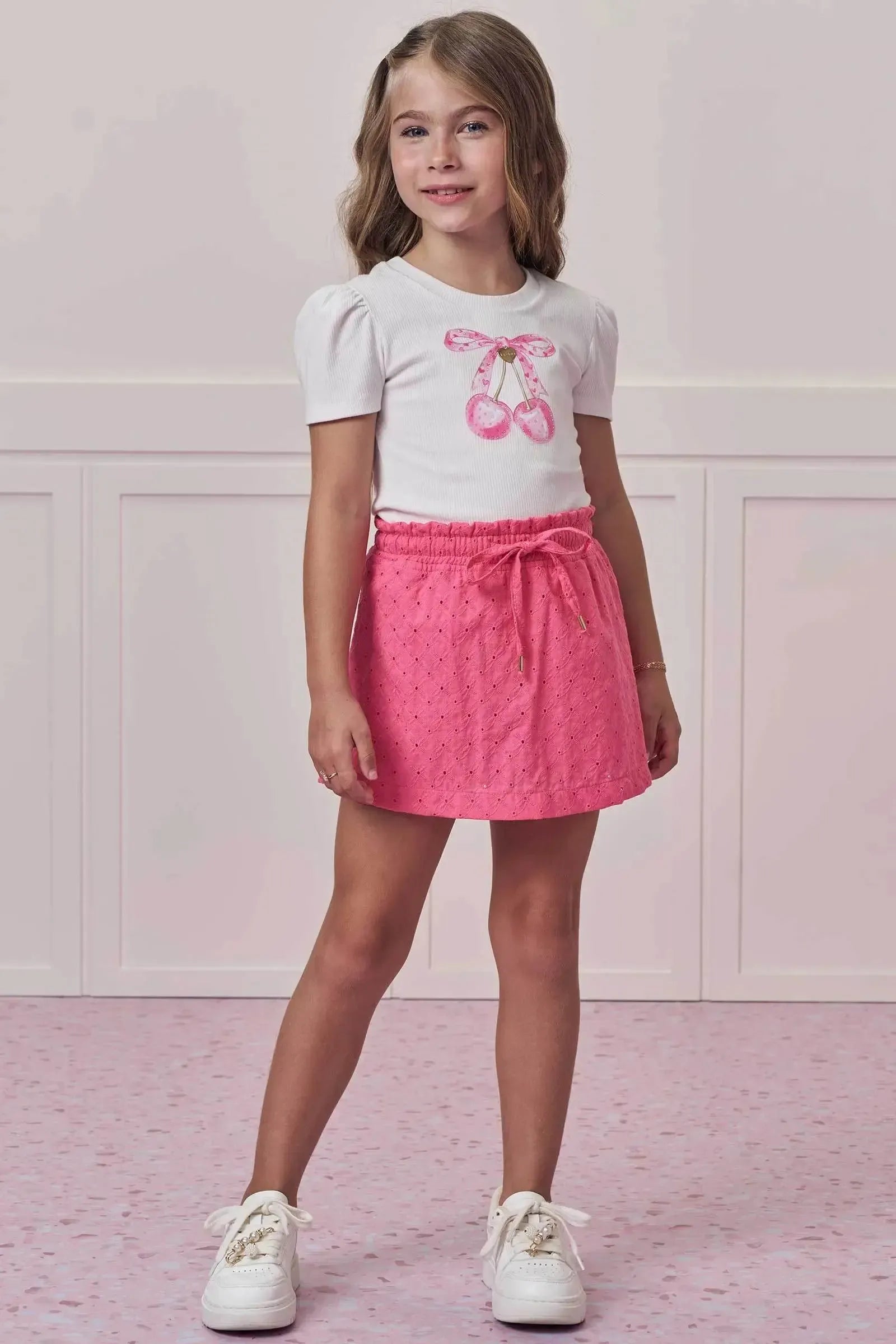 Conjunto de Blusa em Canelado Liz e Shorts Saia em Laise Verano 96784 Infanti Infantil Menina