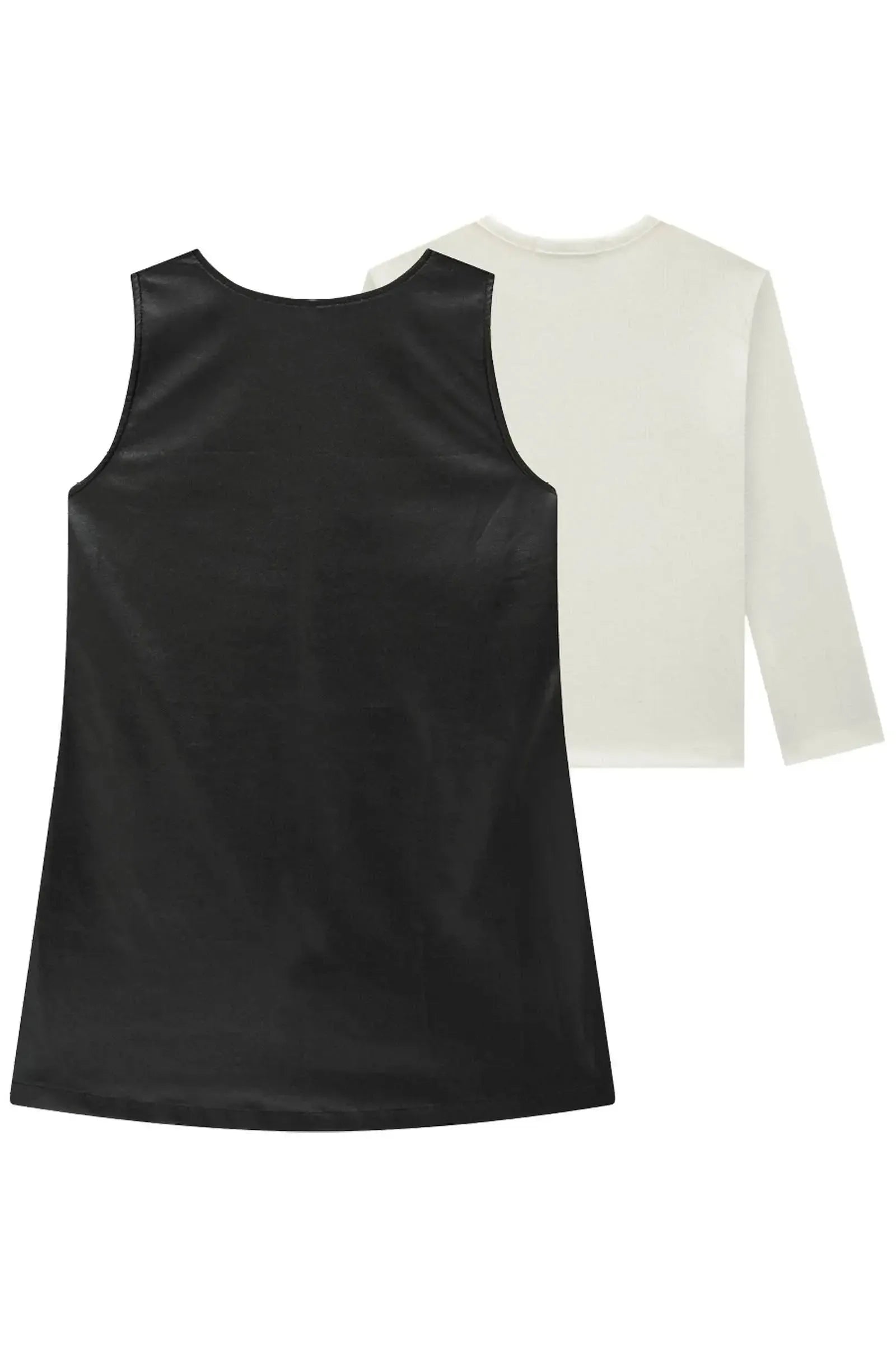 Conjunto de Blusa em Canelado Liz e Vestido em Couro Sintético 89511 Lilimoon Teen Menina