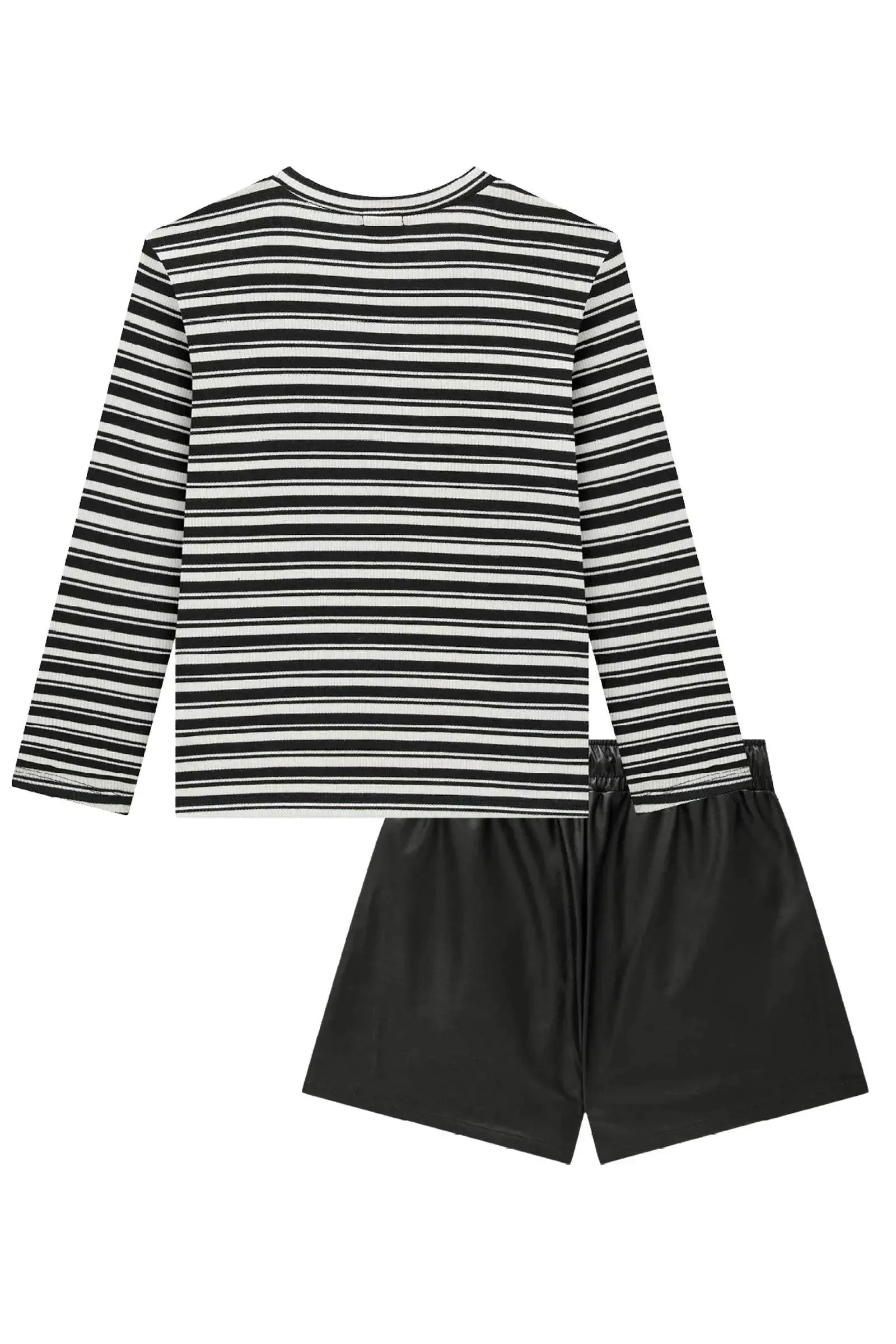 Conjunto de Blusa em Canelado Luna de Viscose e Shorts em Couro Eco 89711 Vic&Vicky Teen Menina