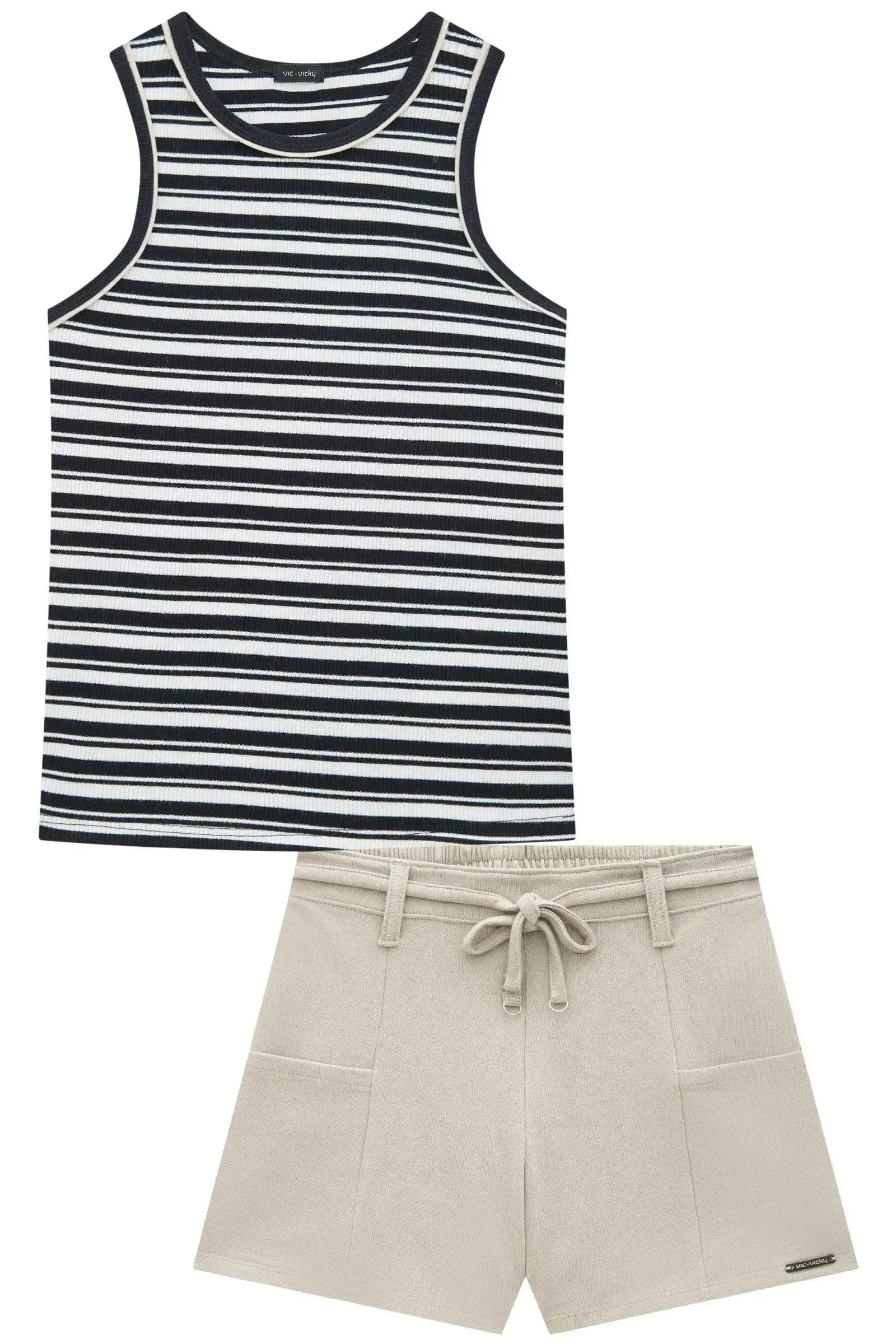 Conjunto de Blusa em Canelado Luna de Viscose e Shorts em Moletwill 92720 Vic&Vicky Teen Menina