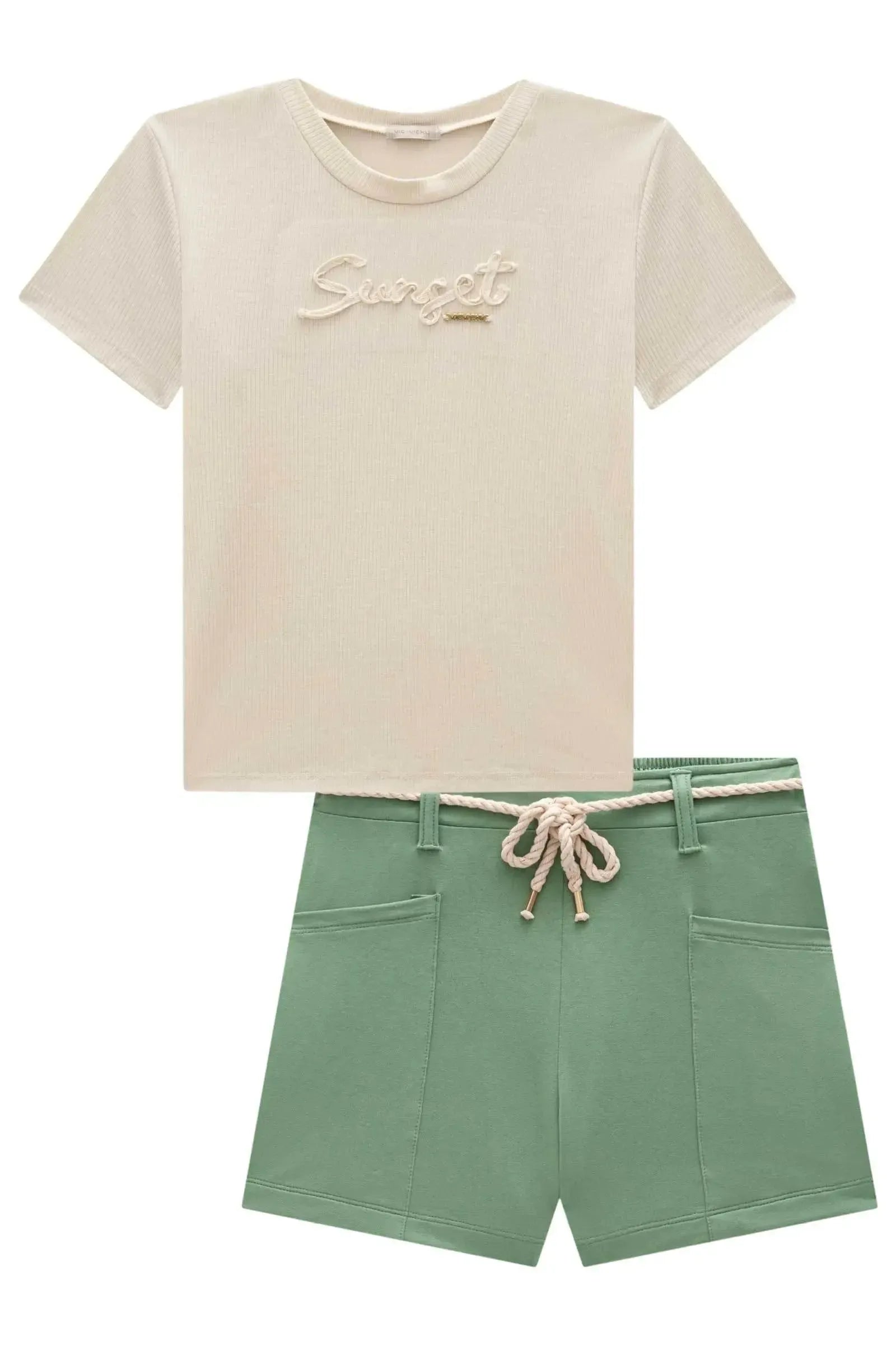 Conjunto de Blusa em Canelado Luna de Viscose e Shorts em Molevisco 96896 Vic&Vicky Teen Menina