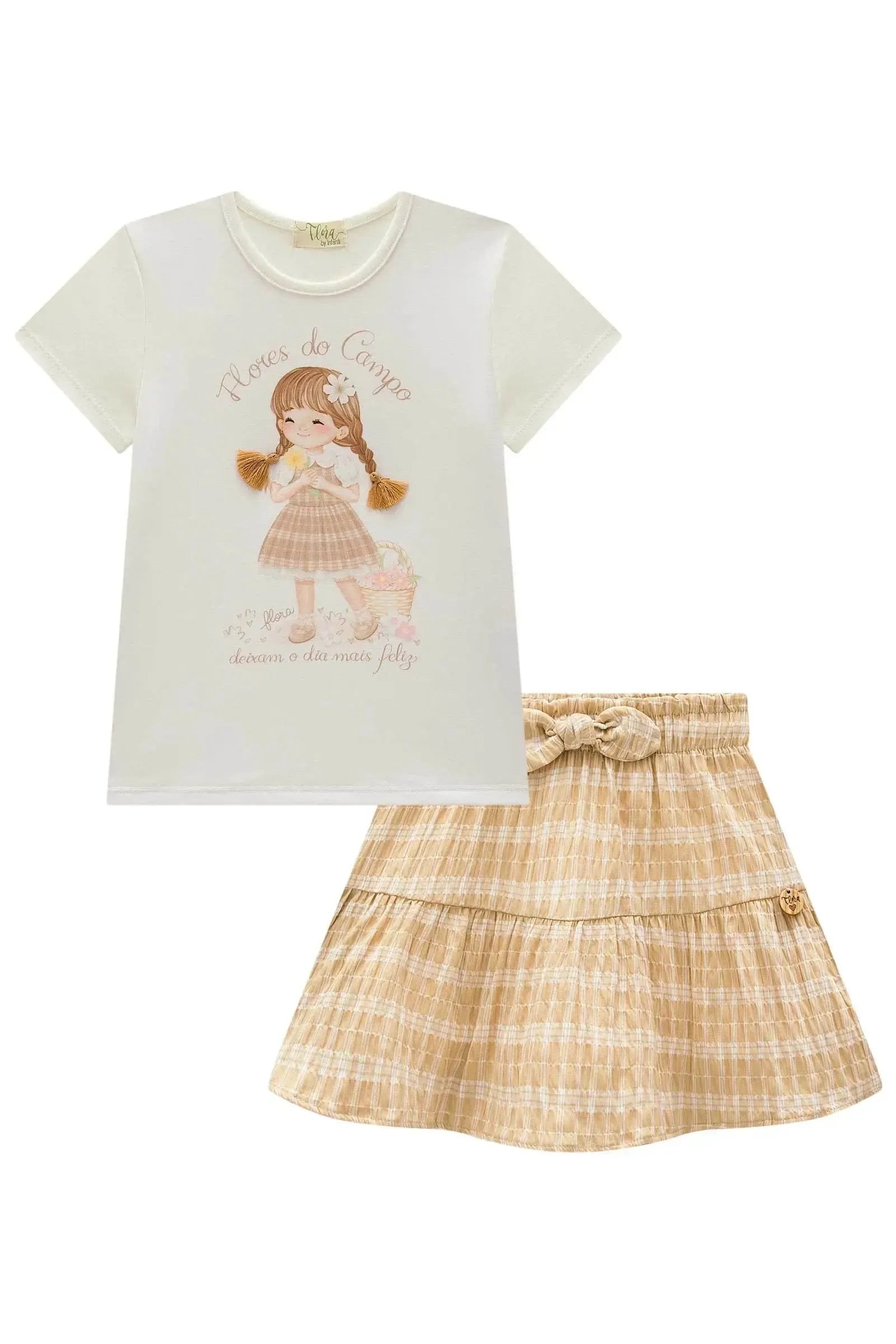 Conjunto de Blusa em Cotton com Saia em Malha Texturizada. Com Shorts Embutido 99149 Infanti Infantil Menina
