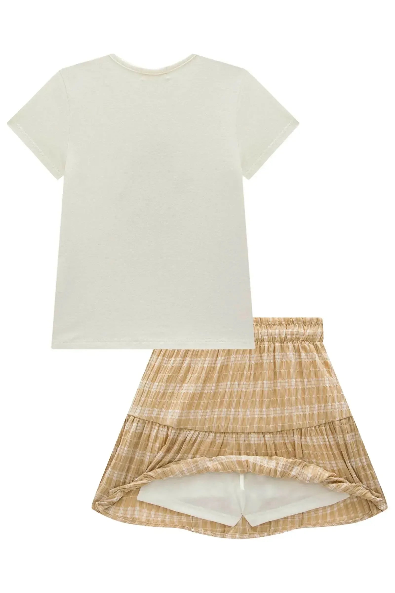 Conjunto de Blusa em Cotton com Saia em Malha Texturizada. Com Shorts Embutido 99149 Infanti Infantil Menina