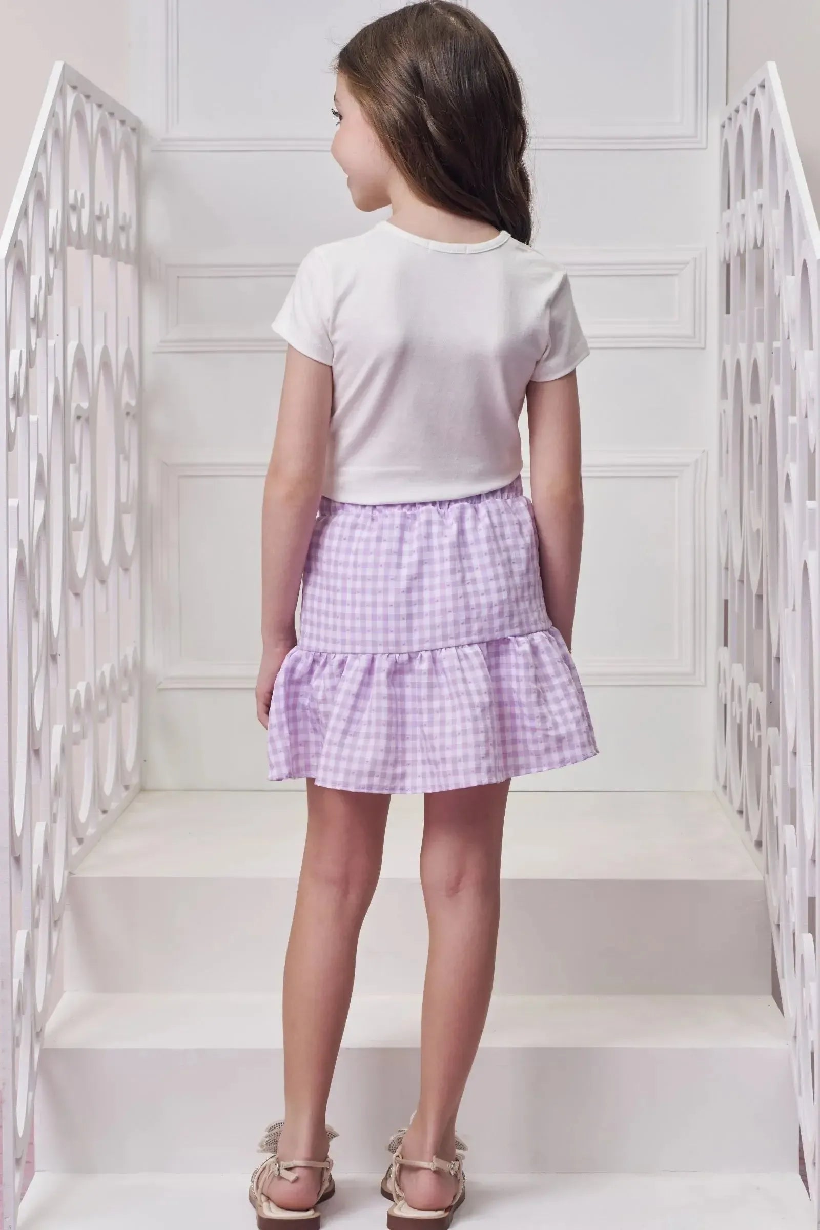 Conjunto de Blusa em Cotton com Saia em Tricoline Vichy (com Shorts Embutido) 99215 Infanti Infantil Menina