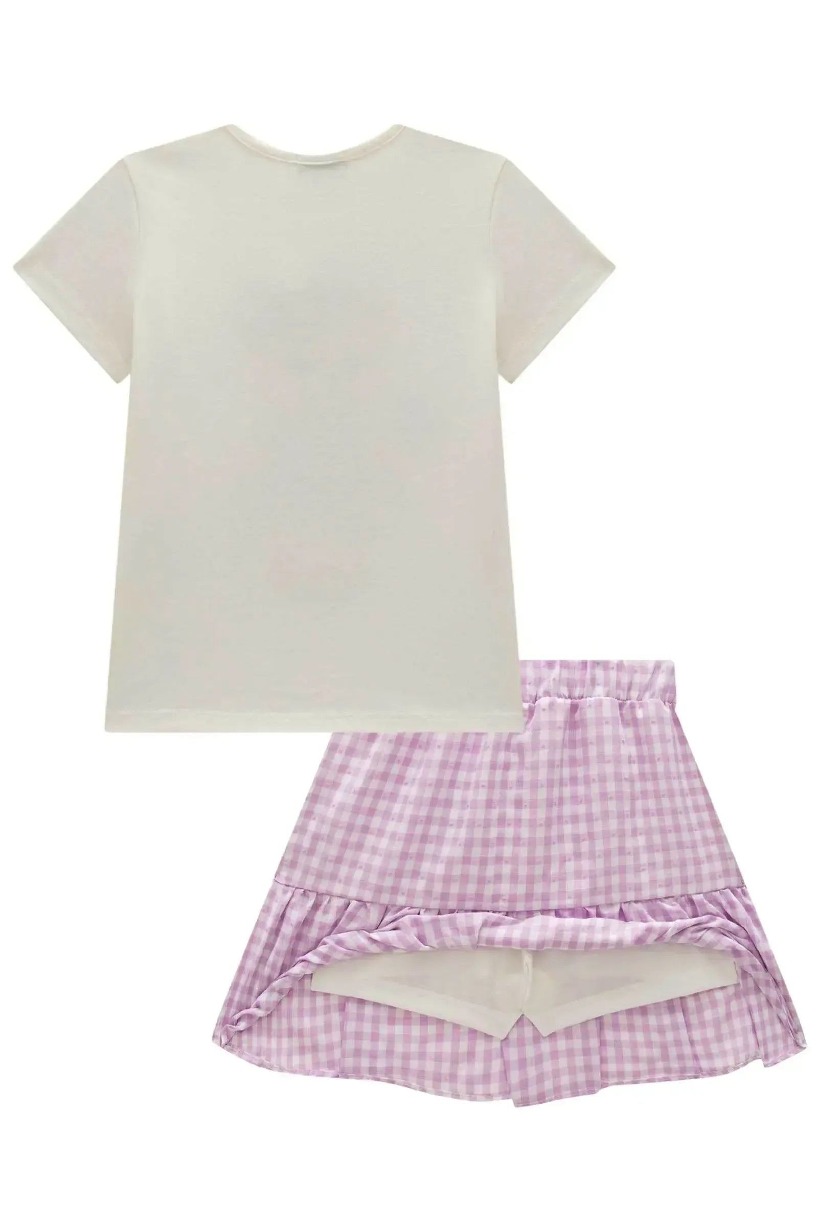 Conjunto de Blusa em Cotton com Saia em Tricoline Vichy (com Shorts Embutido) 99215 Infanti Infantil Menina