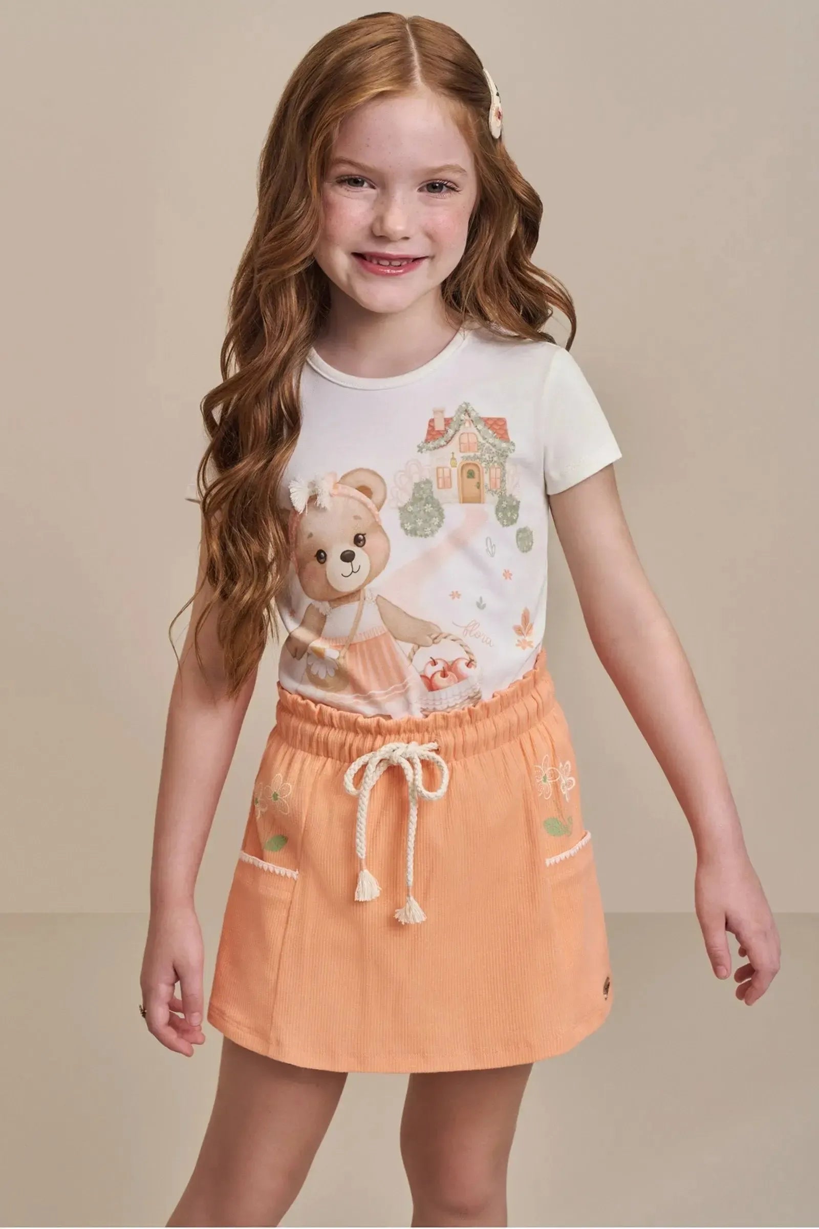 Conjunto de Blusa em Cotton com Short Saia em Canelado Liz 98129 Infanti Infantil Menina