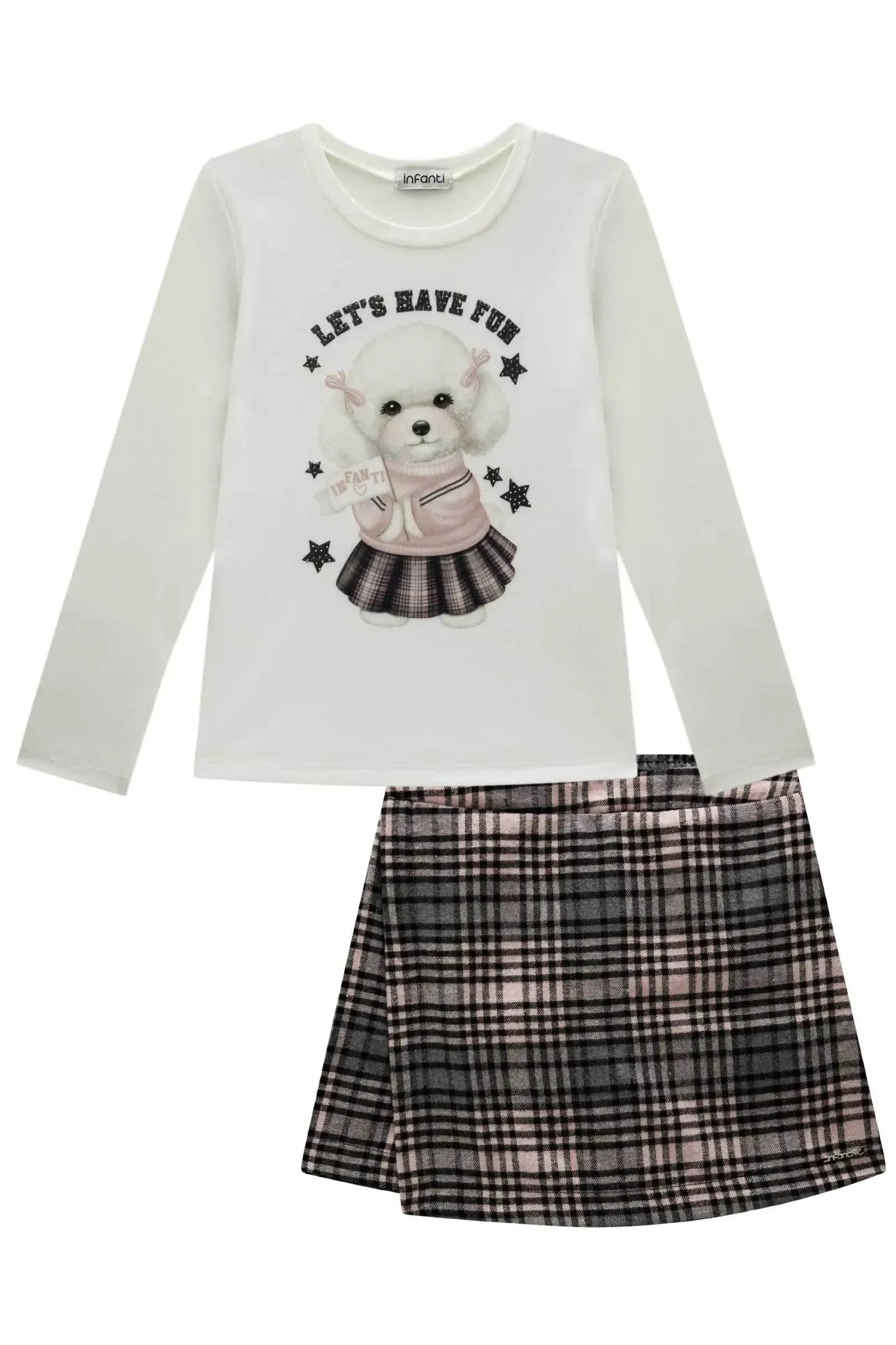 Conjunto de Blusa em Cotton com Short Saia em Flanela Montreal 92621 Infanti Infantil Menina