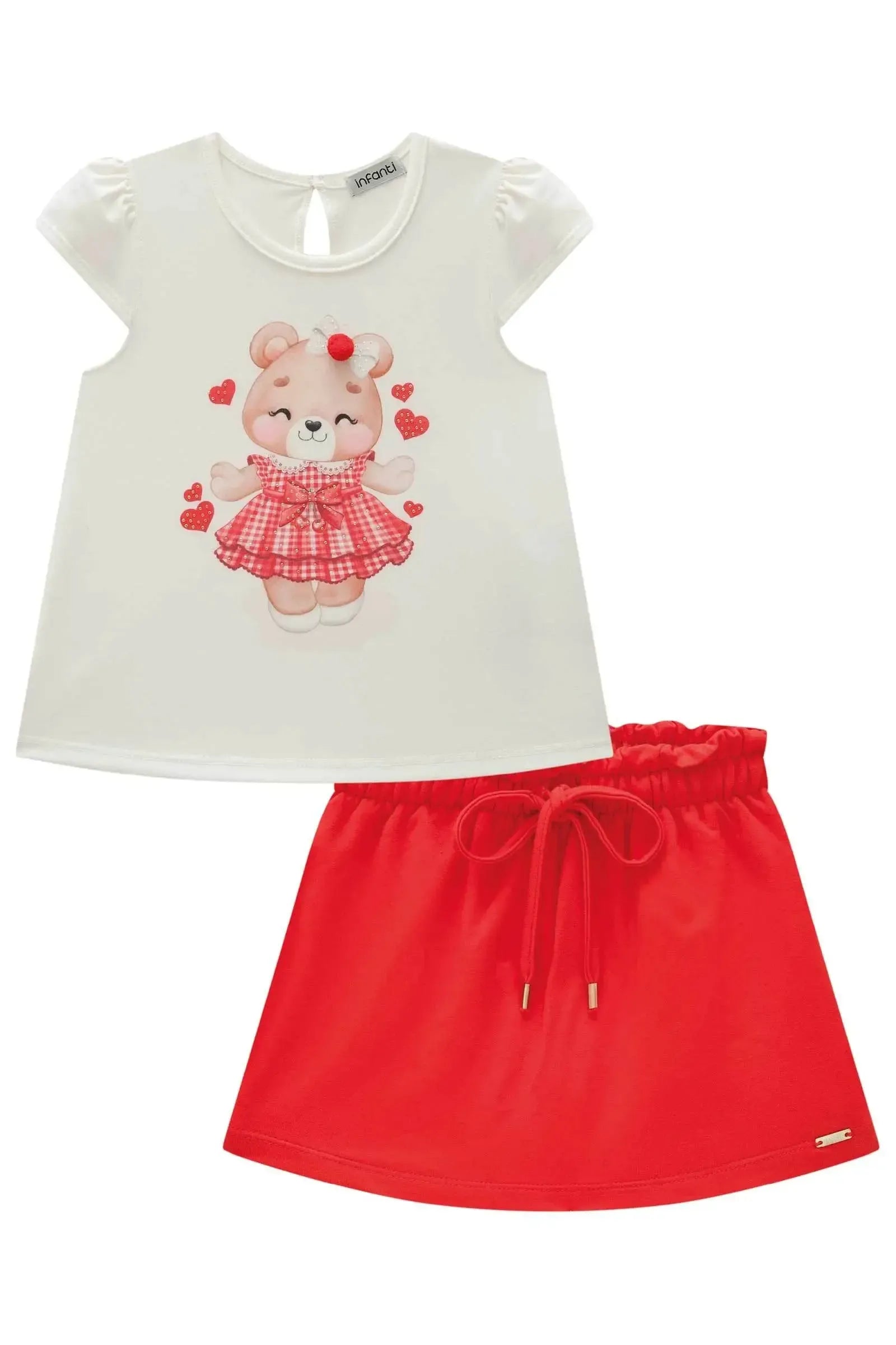 Conjunto de Blusa em Cotton com Short Saia em Molevisco 84136 Infanti Infantil Menina