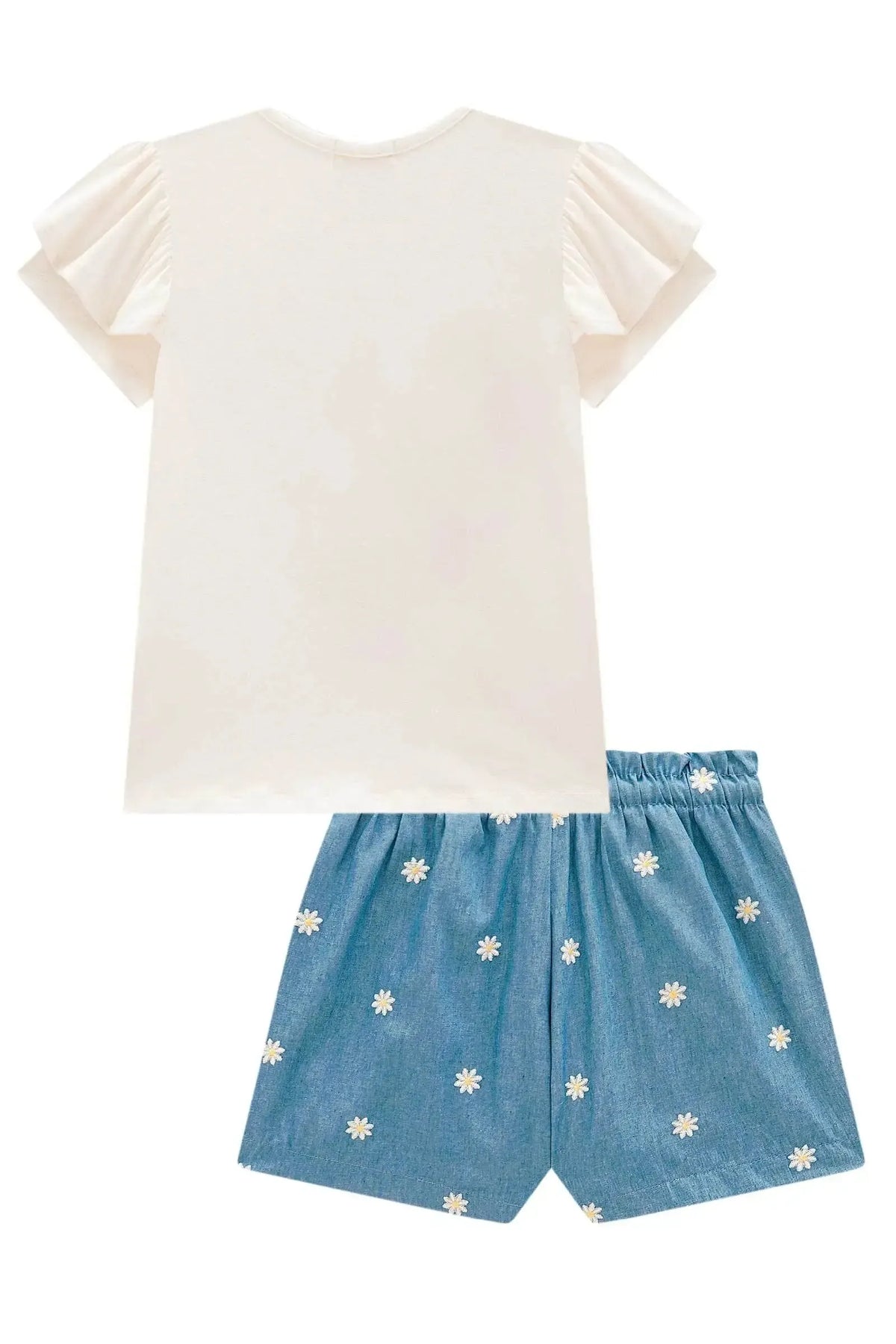 Conjunto de Blusa em Cotton com Shorts em Denim Bordado 98111 Infanti Infantil Menina