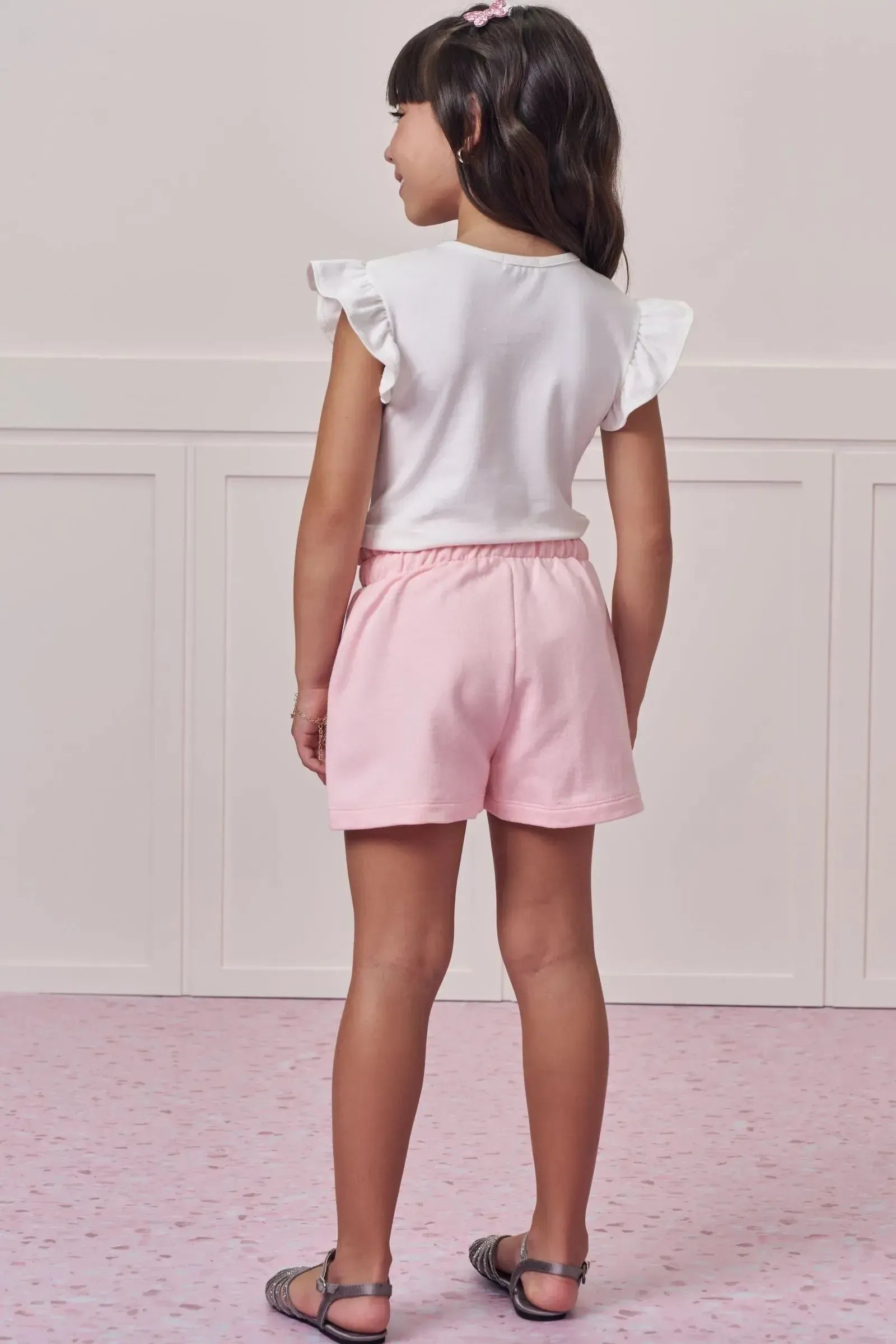 Conjunto de Blusa em Cotton com Shorts em Moletom sem Pelúcia 99400 Infanti Infantil Menina