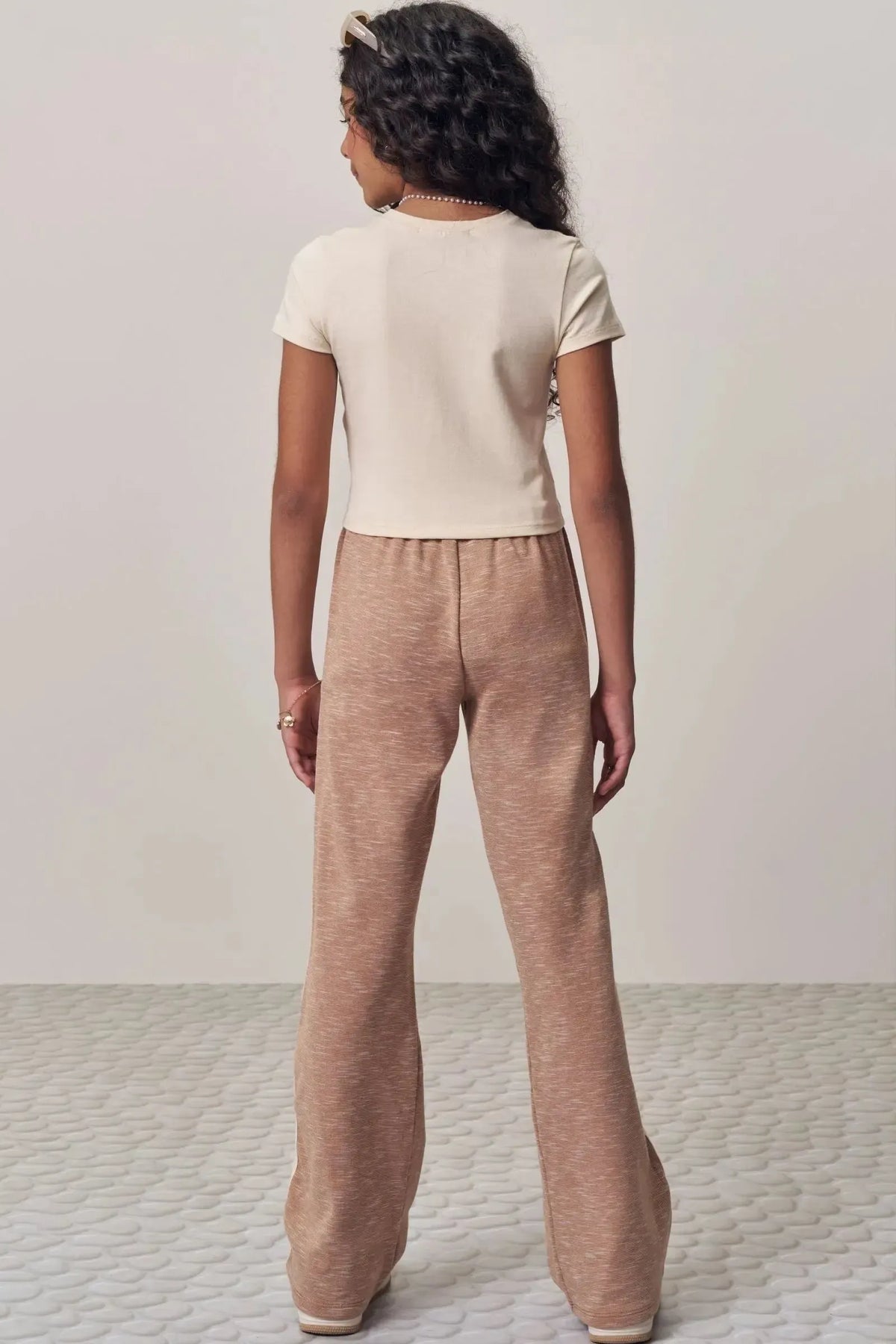 Conjunto de Blusa em Cotton e Calça Wide Leg em Malha Mesclada 98709 Lilimoon Teen Menina