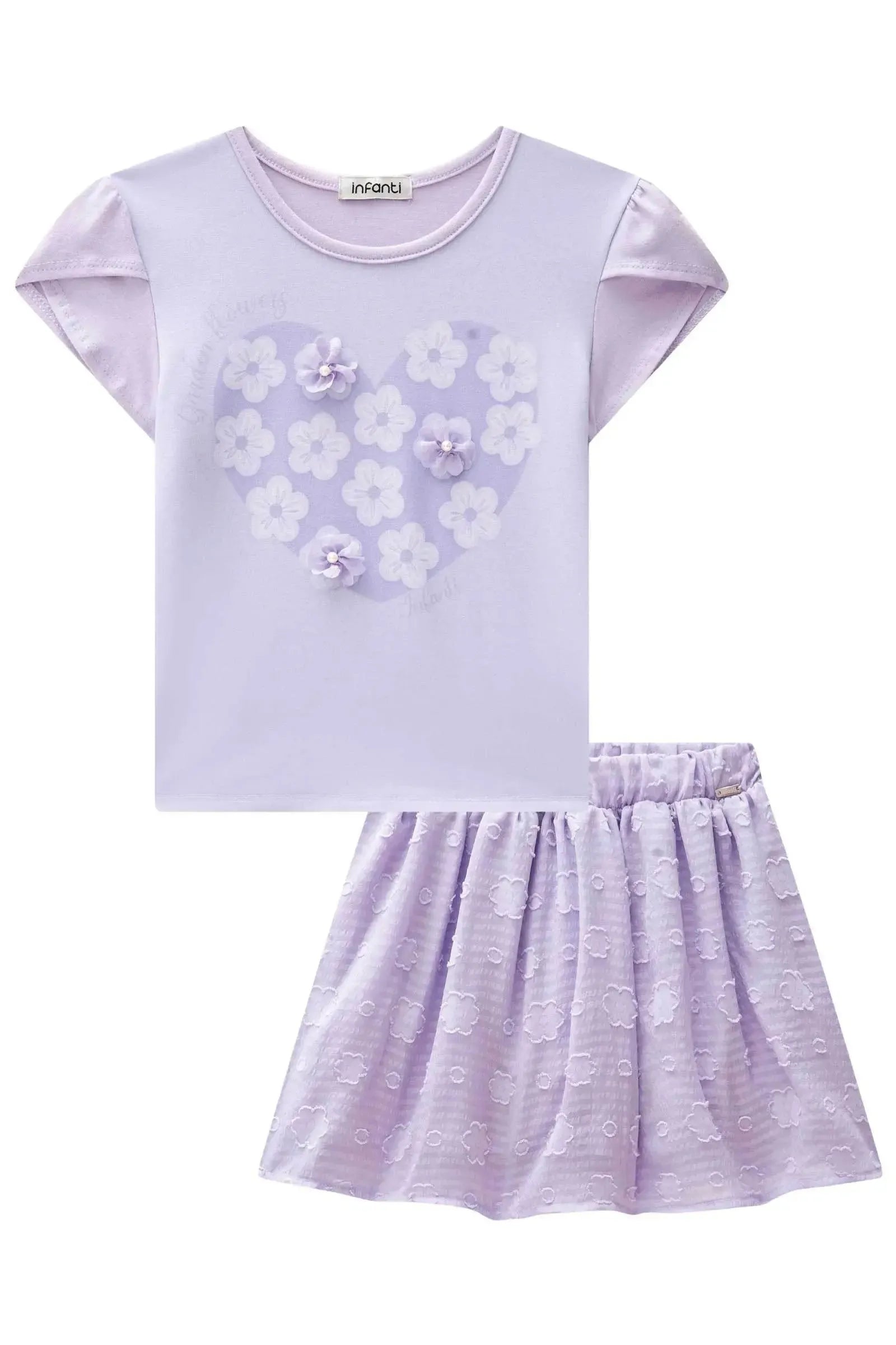 Conjunto de Blusa em Cotton e Saia em Chiffon Flores. Com Shorts Embutido 84337 Infanti Infantil Menina