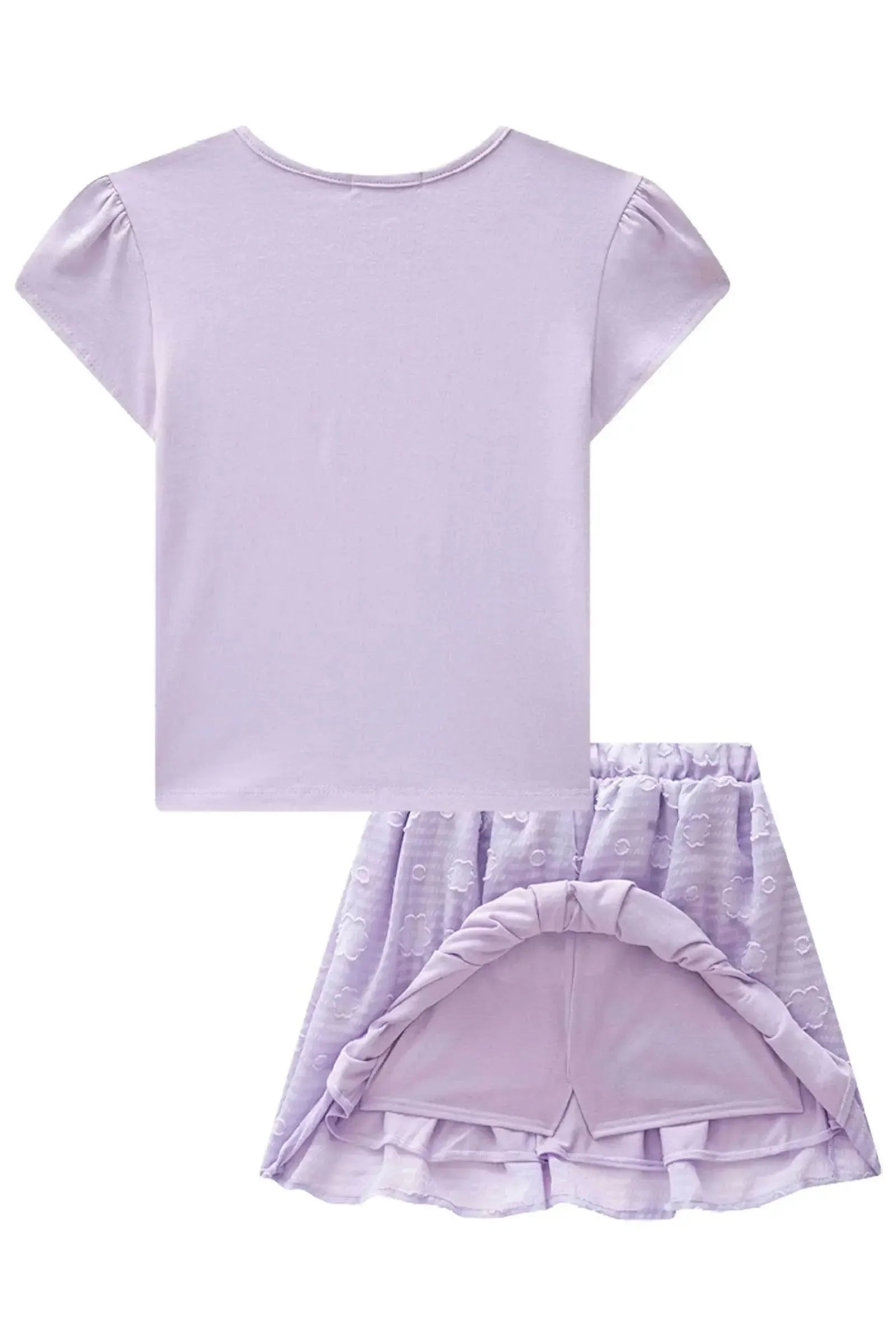 Conjunto de Blusa em Cotton e Saia em Chiffon Flores. Com Shorts Embutido 84337 Infanti Infantil Menina