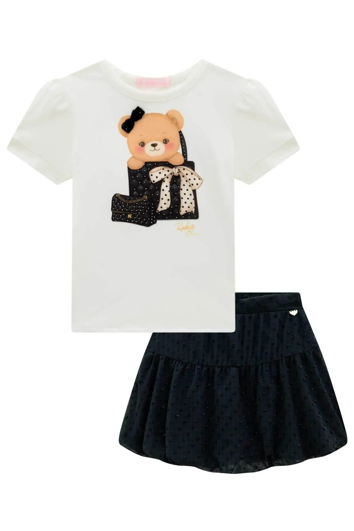 Conjunto de Blusa em Cotton e Saia em Chiffon Shine (com Shorts Embutido) 99650 Kukiê Infantil Menina